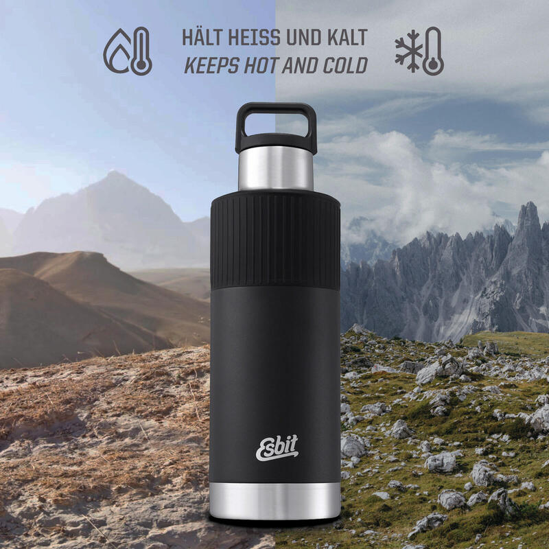 Bidon termos cu manson silicon Esbit Sculptor 1 litru IB1000SC-SL-BK, negru