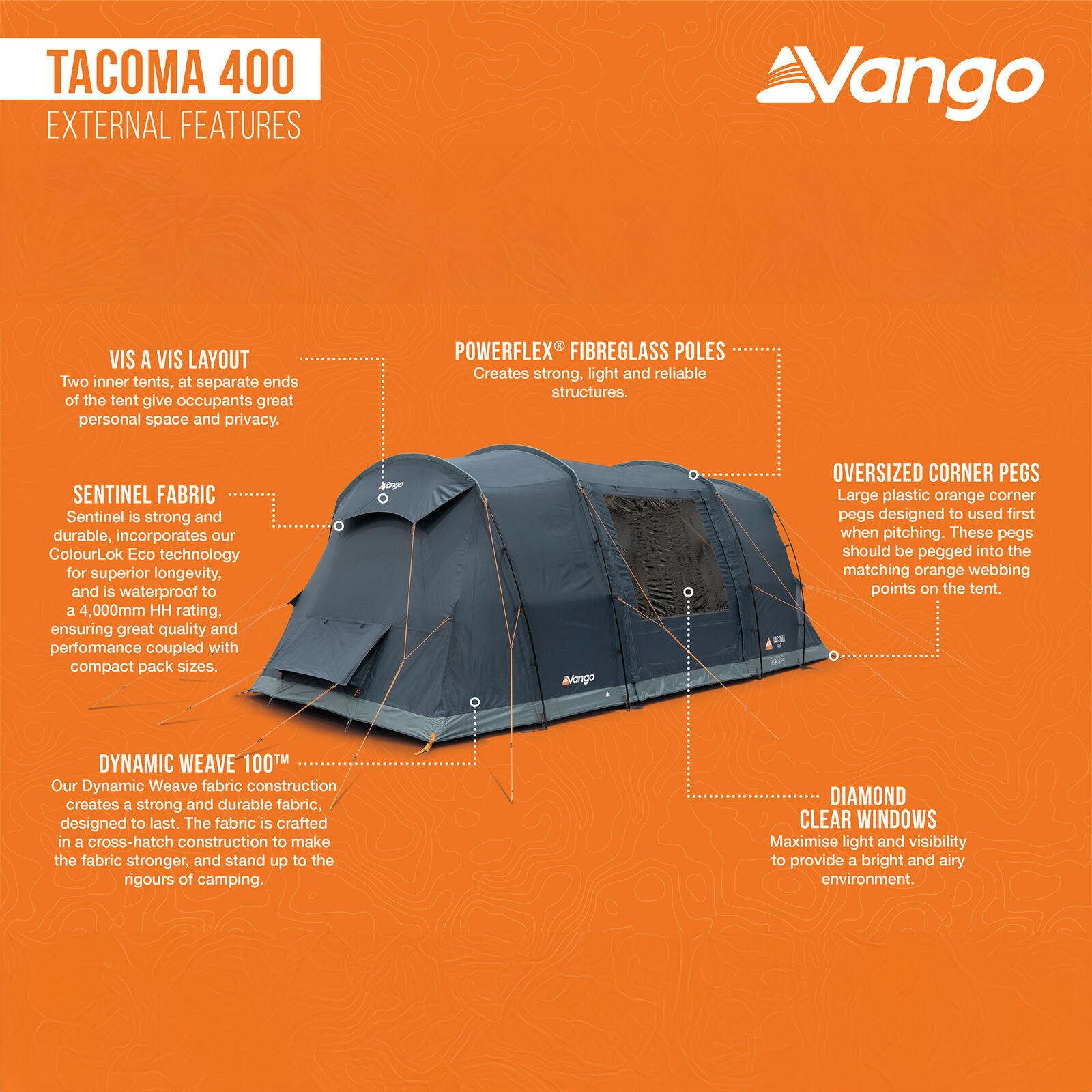 Familienzelt Tacoma 400 Camping Gruppen Zelt 4 Personen Tunnel Vorraum 3/7