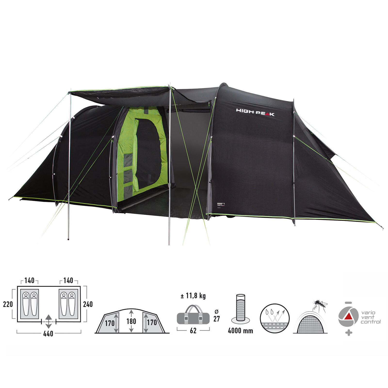 Namiot High Peak Tauris 4 grafitowo zielony 11560