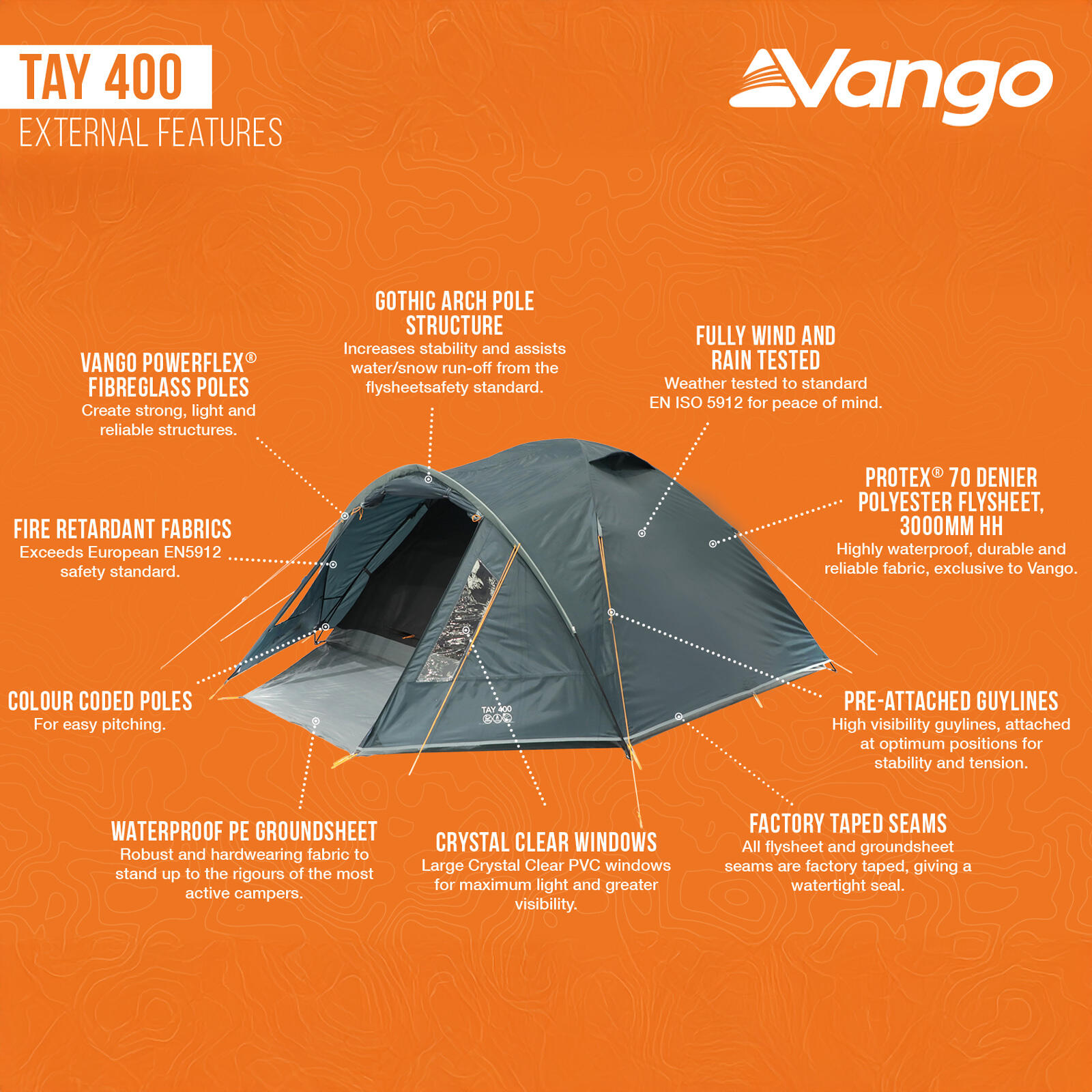 Tenda a cupola Tay 400 Campeggio trekking igloo 4 persone tenda vestibolo 4,8 kg 3/7