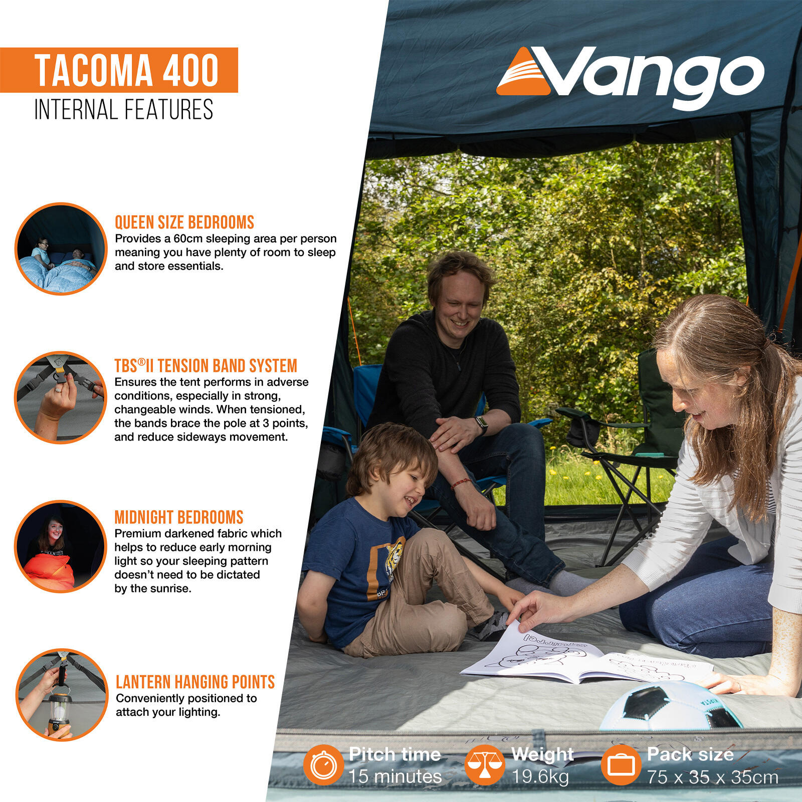 Familienzelt Tacoma 400 Camping Gruppen Zelt 4 Personen Tunnel Vorraum 4/7