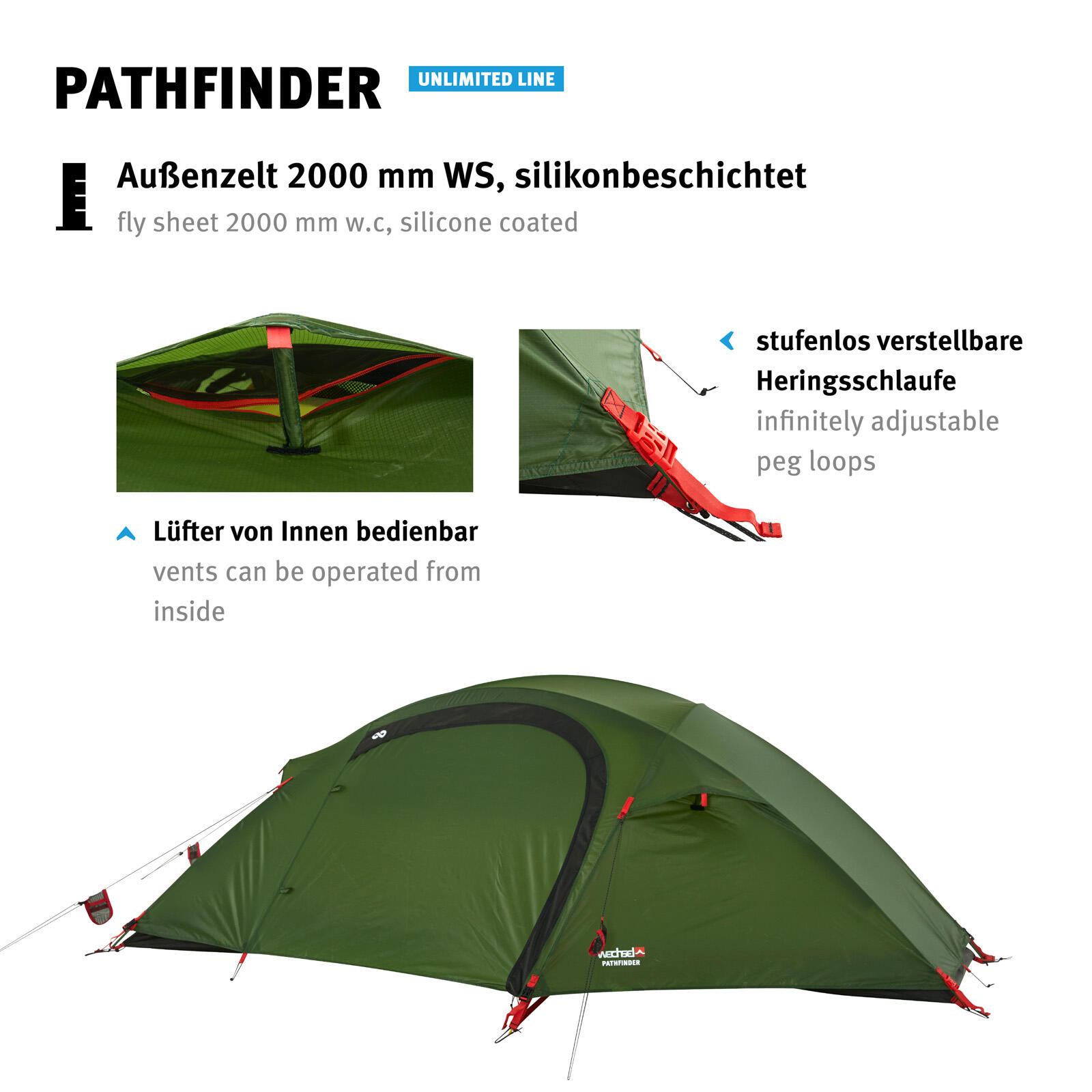 Trekkingzelt Pathfinder 1 Personen Geodät Camping Fahrrad Zelt 2,3kg 6/7