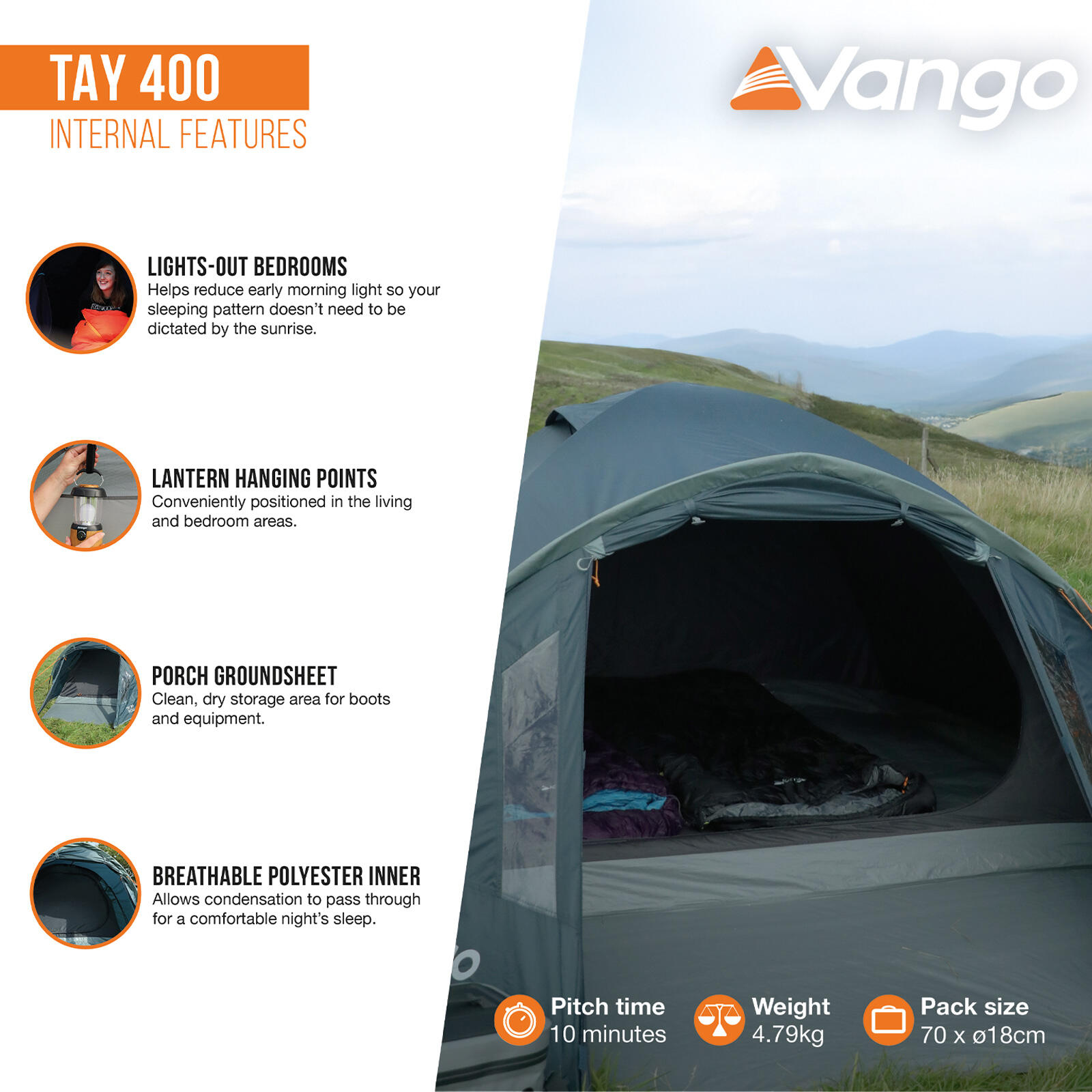 Tenda a cupola Tay 400 Campeggio trekking igloo 4 persone tenda vestibolo 4,8 kg 4/7