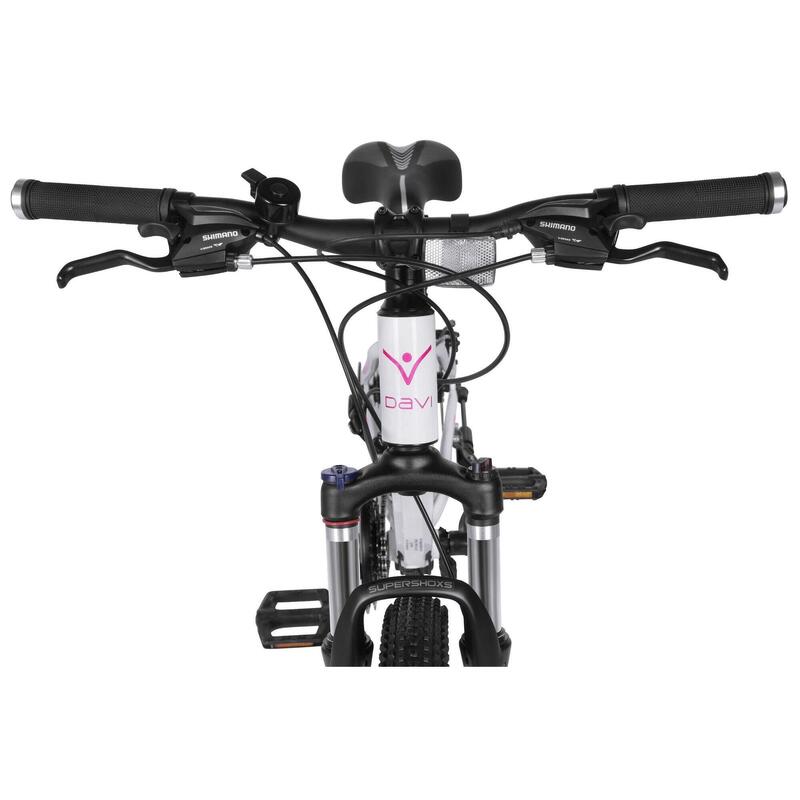 Bicicleta copii Davi Bella Aluminiu, 24", 130-160 cm, 21 viteze, Alb/Roz
