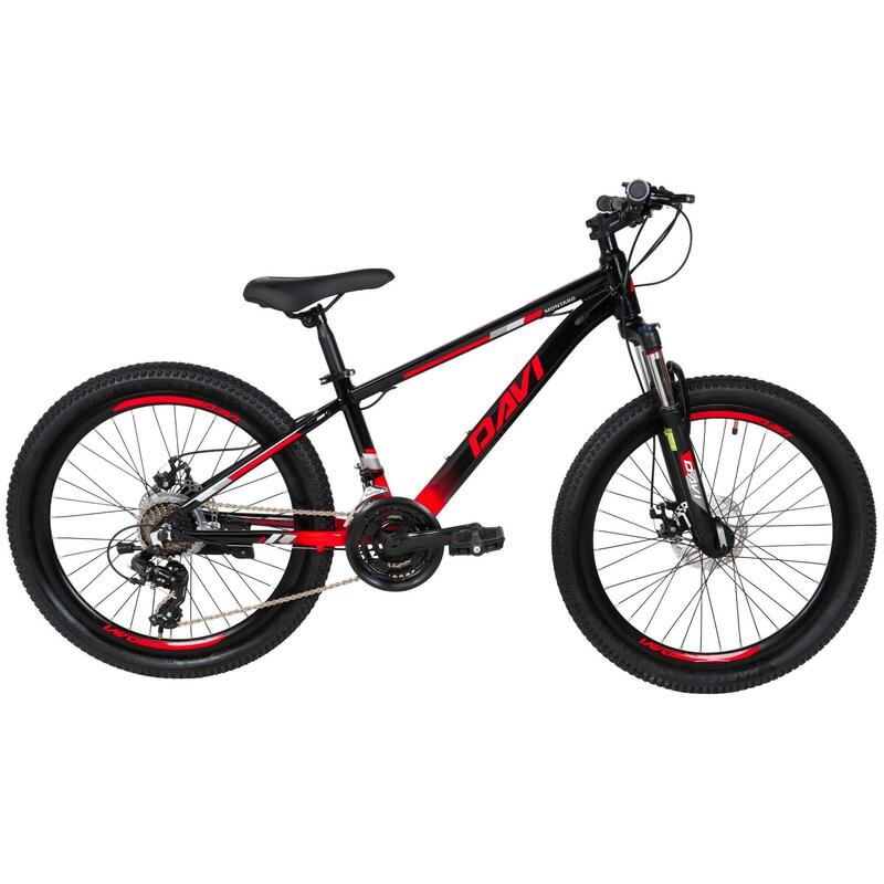 Bicicleta copii Davi Montaro Aluminiu, 24", 130-160 cm, 21 viteze, Negru/Roşu
