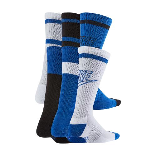 EVERYDAY CUSHIONED CREW SOCKS BLUE/BLACK/WHITE (6X) 2/3