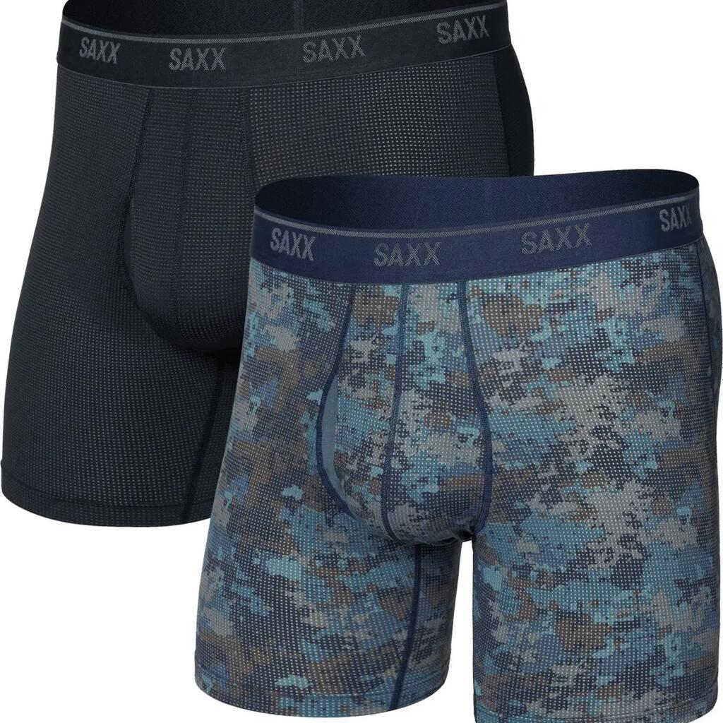 Saxx Quest Quick-Dry Mesh Brief Fly Boxer Briefs Black/Camo Men's (2-Pack)