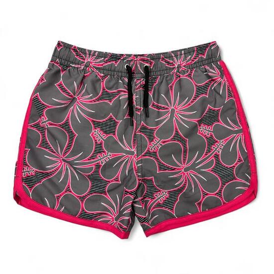 Boardshorts Surf/Natation Filles Premium Respectueux de l'Océan Grey Hibiscus