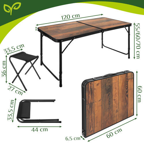 Set de camping - masă cu înălțime reglabilă cu 4 scaune