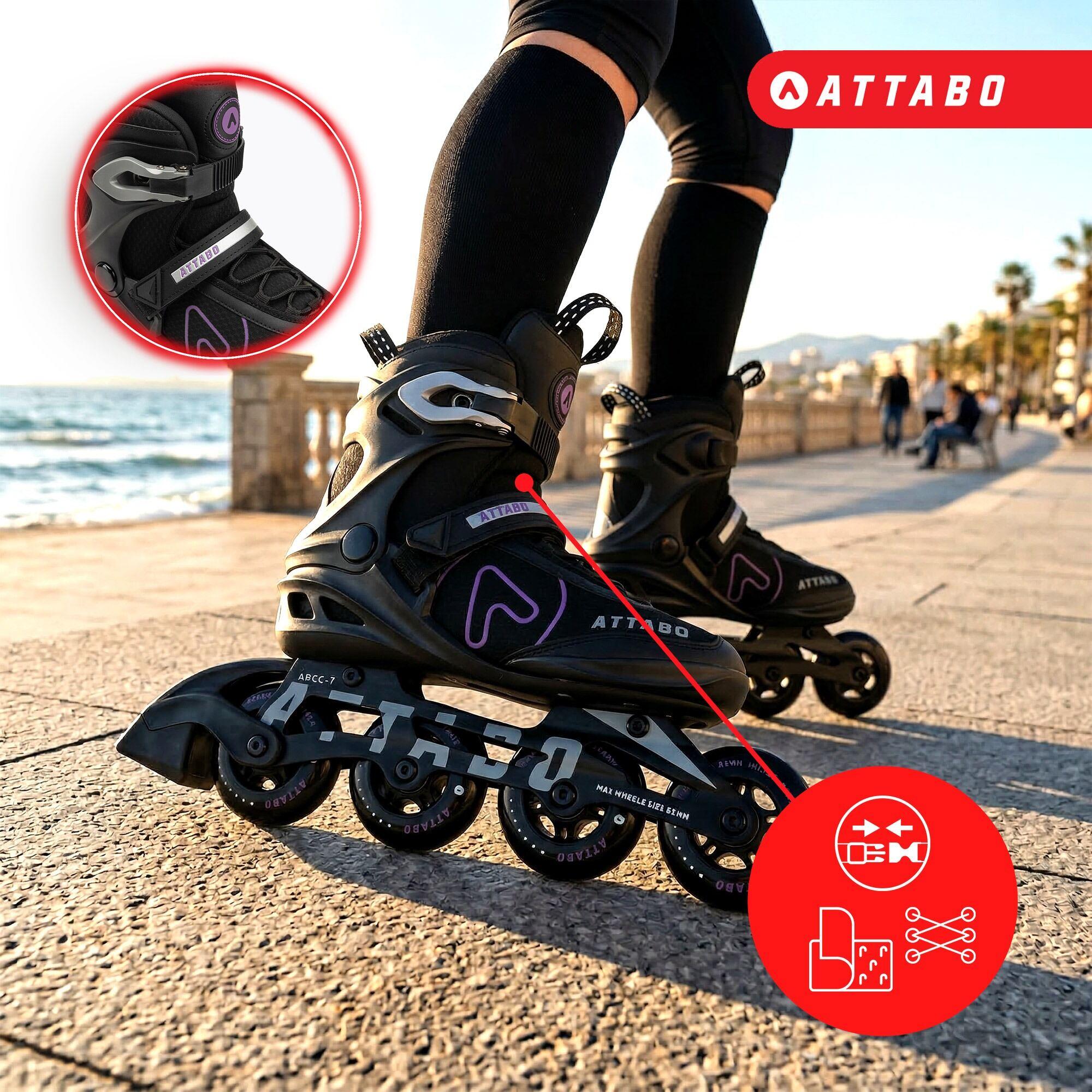 Damen Inlineskates ATTABO Bricker Fitness ABEC-7 RÄDER 80mm ALUMINIUMSCHIENE 6/7