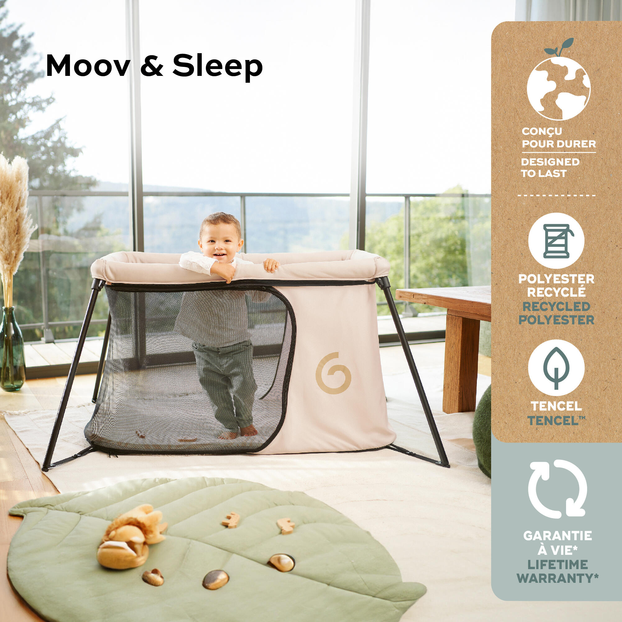 Lettino da viaggio Moov & Sleep ultracompatto e a montaggio rapido - Sabbia 2/7