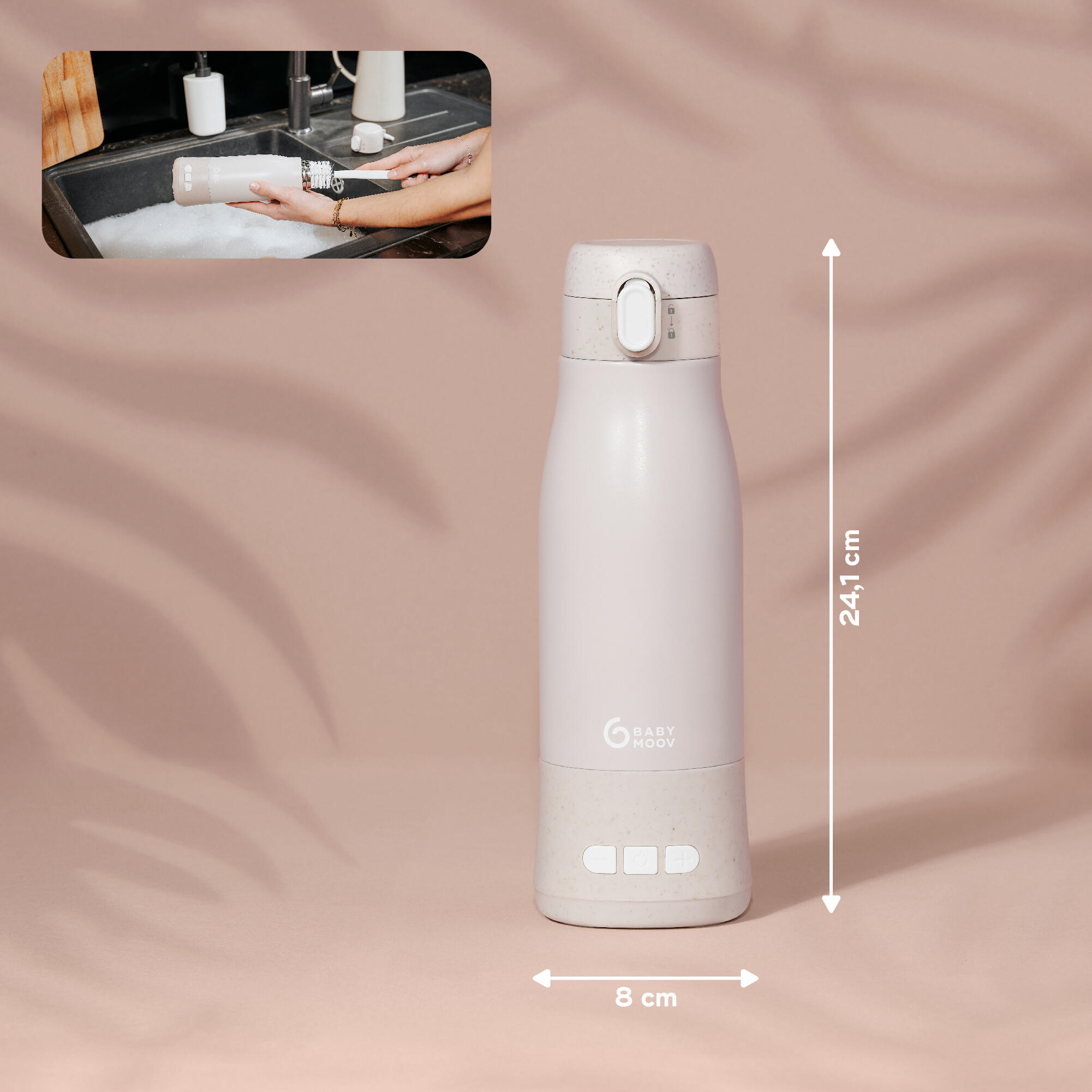Chauffe-biberon nomade rechargeable 7h d'autonomie, 340 ml MOOV & FEED - Beige 6/7