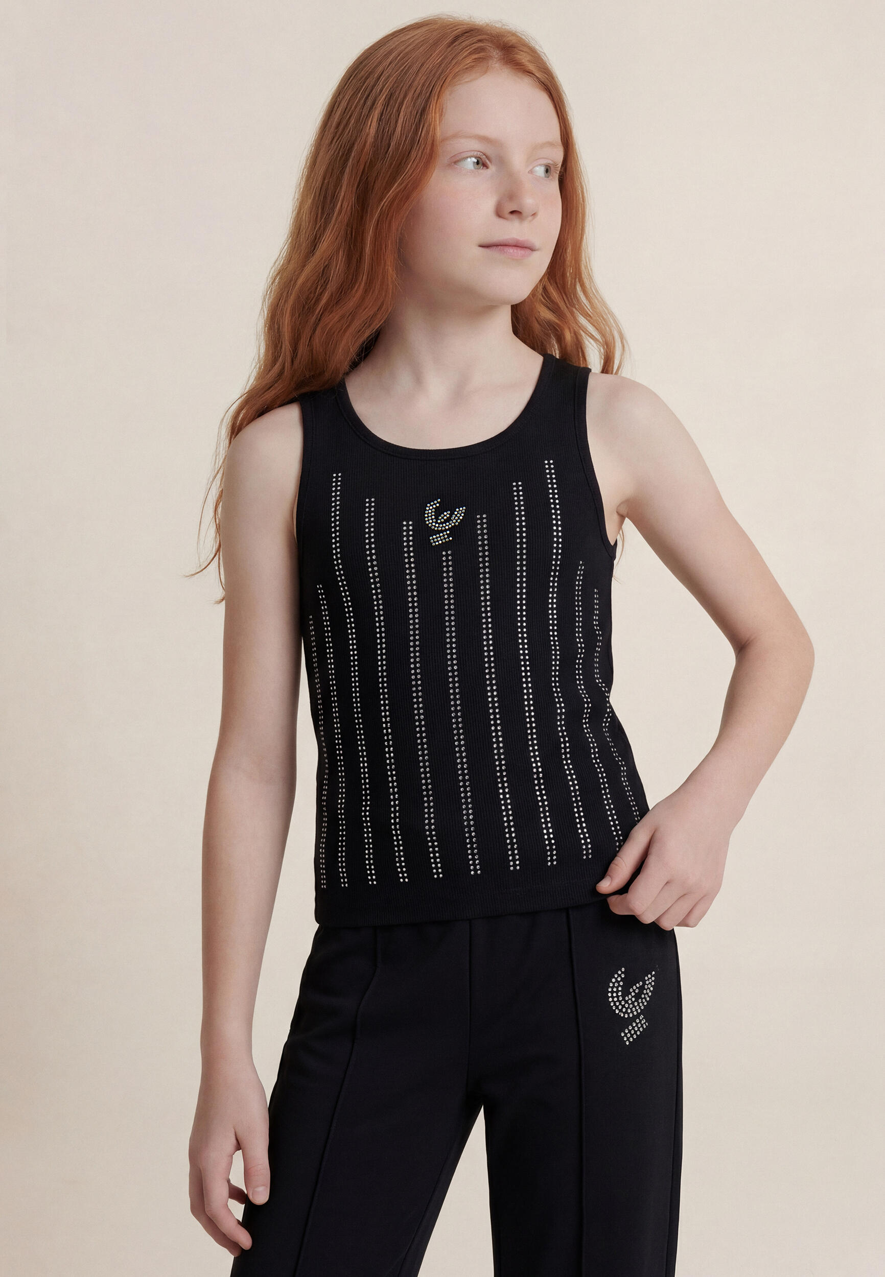 Canotta slim con righe in strass da bambina e ragazza 2/4