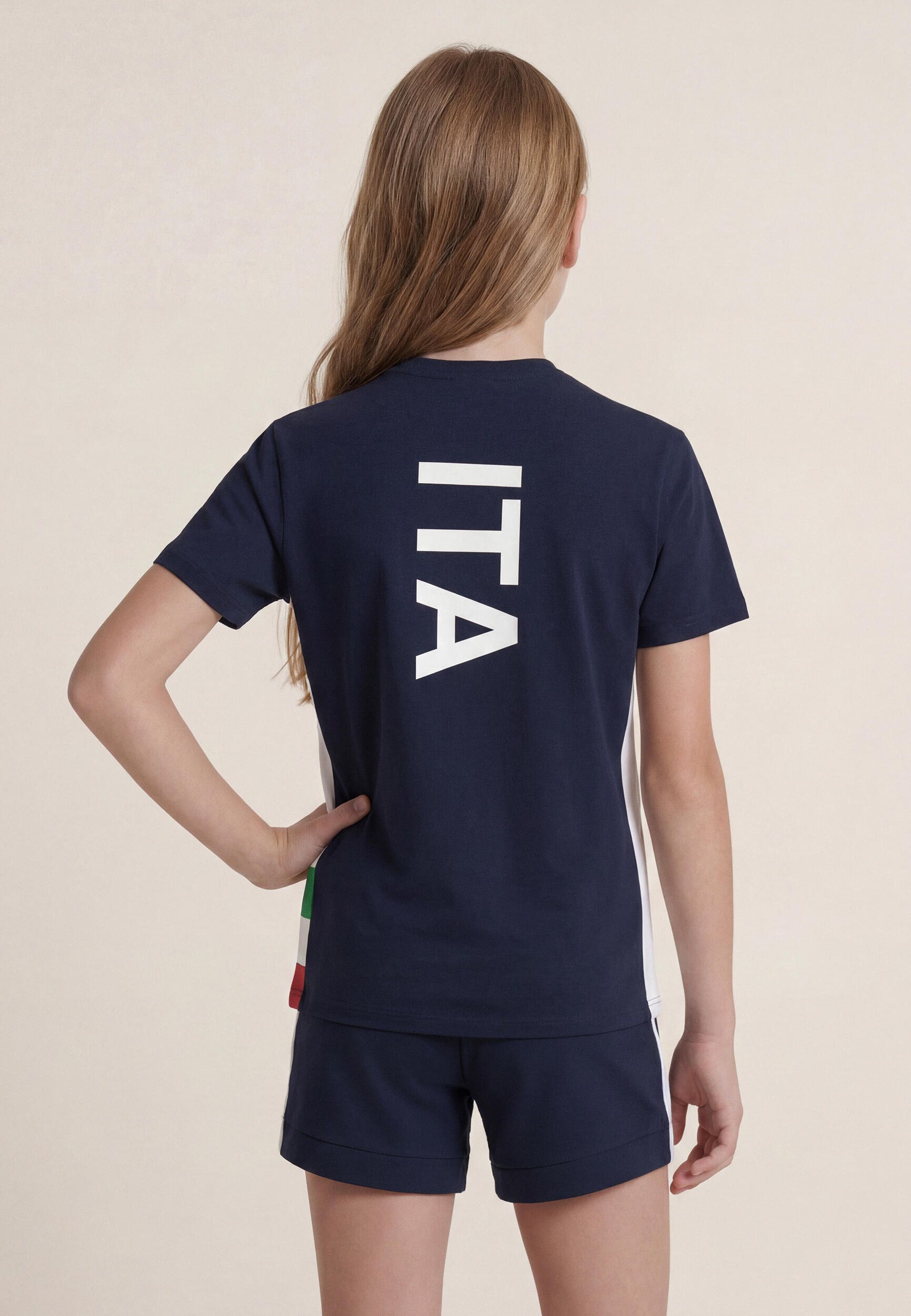 T-shirt pour enfants bleu avec détails tricolores, merchandising officielle de l 3/5