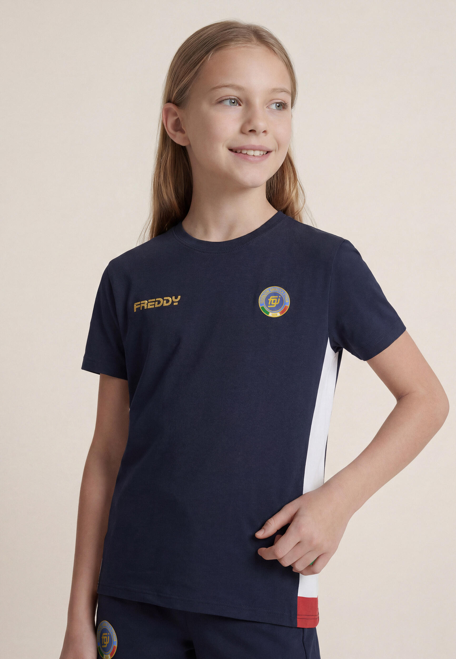 T-shirt pour enfants bleu avec détails tricolores, merchandising officielle de l 2/5