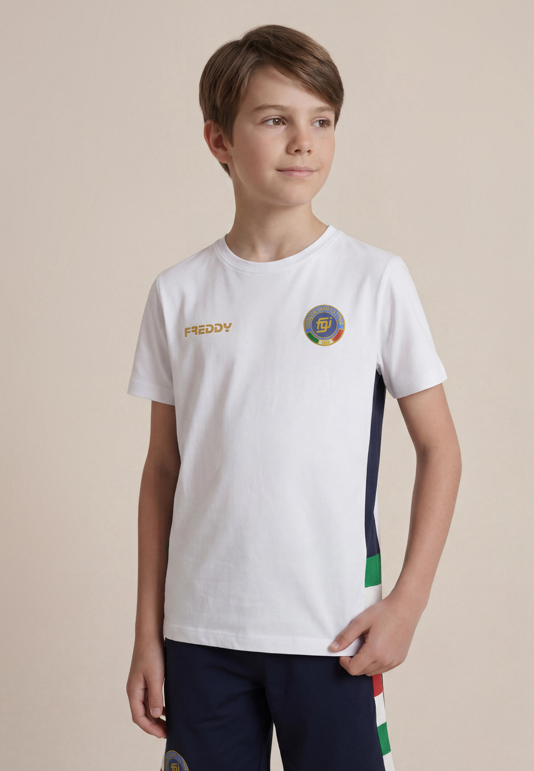 T-shirt Junior Italia FGI Bianca con Maxi Stampa ITA 2/5