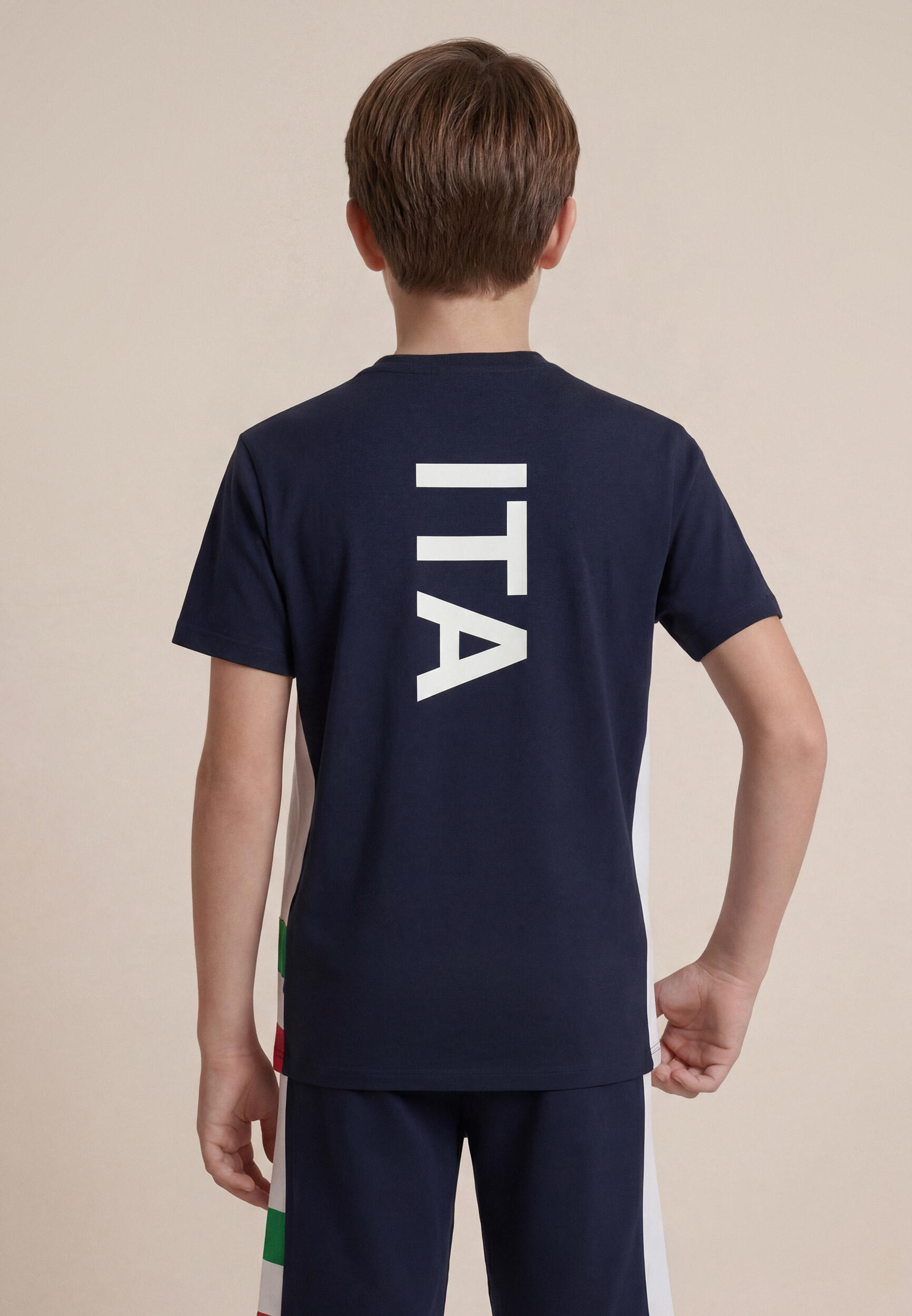 T-shirt pour enfants bleu avec détails tricolores, merchandising officielle de l 4/5