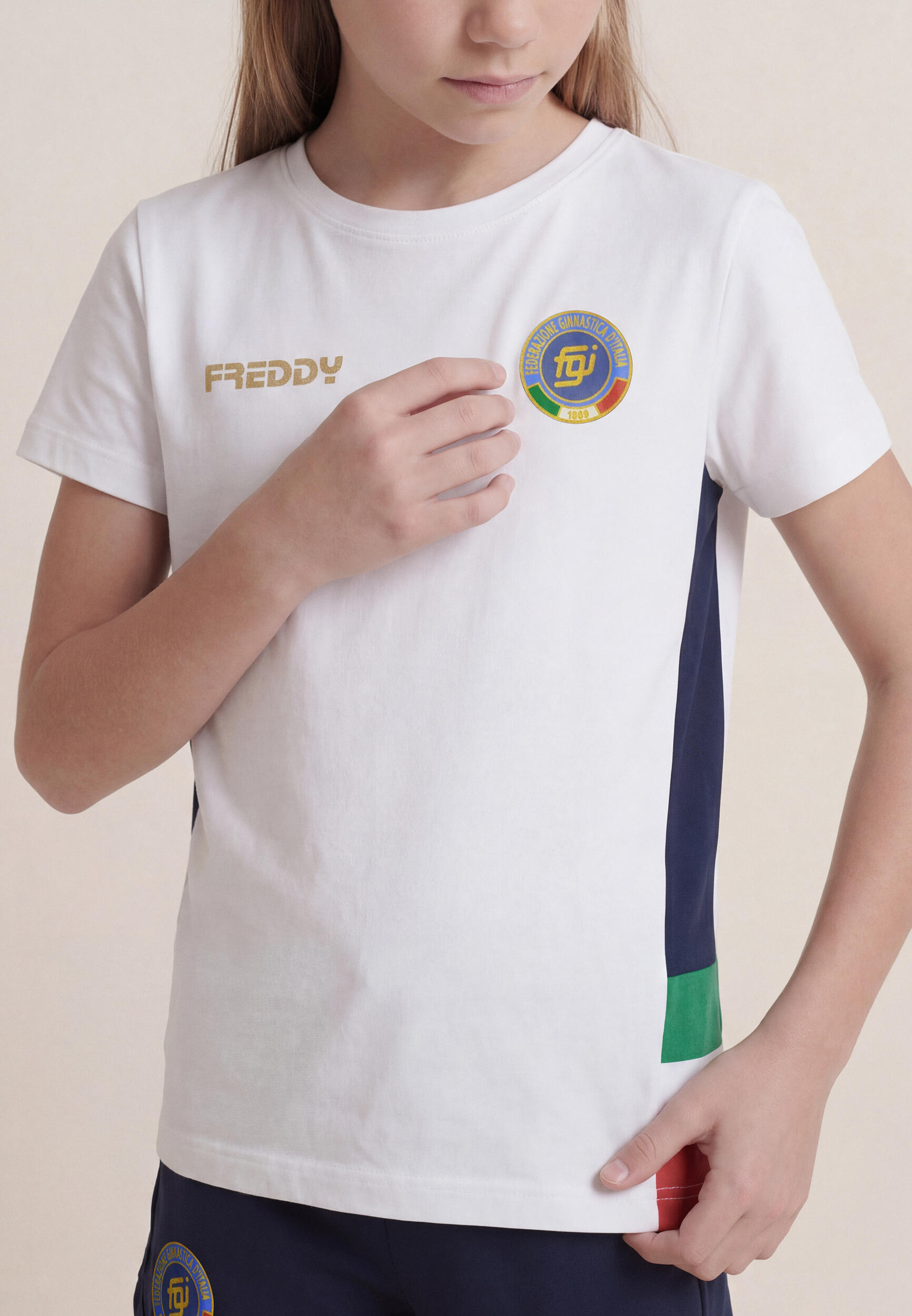 T-shirt Junior Italia FGI Bianca con Maxi Stampa ITA 4/5