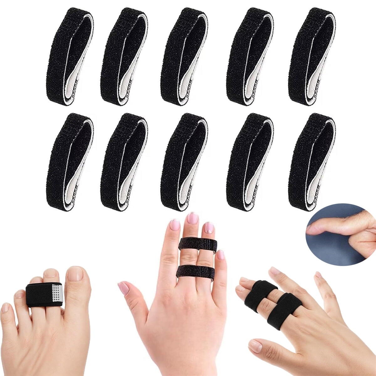 10 Pcs Washable, Reusable Hook and Loop Finger Wrap - Black
