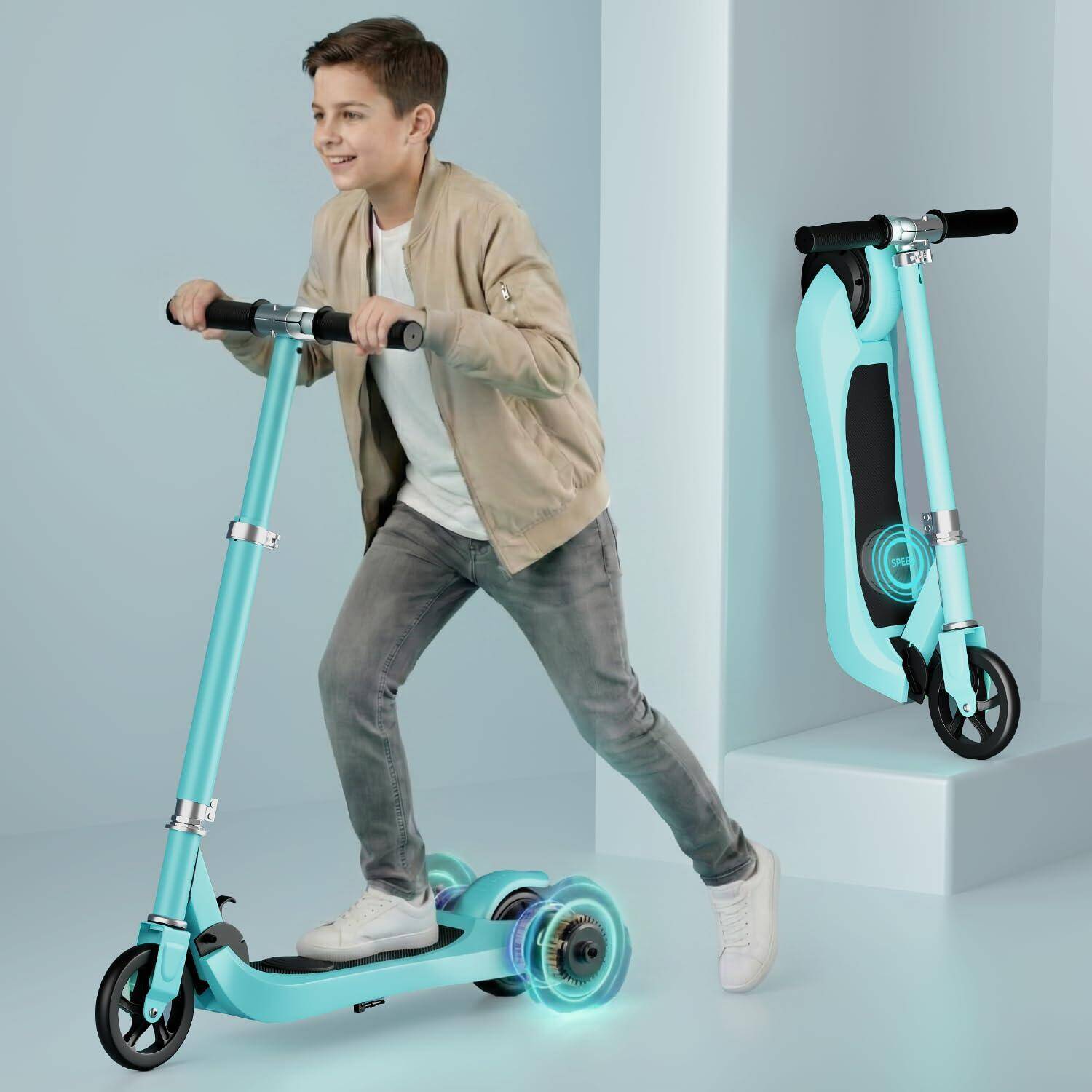 Lifelong Kids Electric Scooter | 6-12 Years| Electric Scooter with Rechargeable Battery, Adjustable Handle Height & Foldable Design | Safe Scooter with Anti-Slip Deck (Electric Blue) -  1