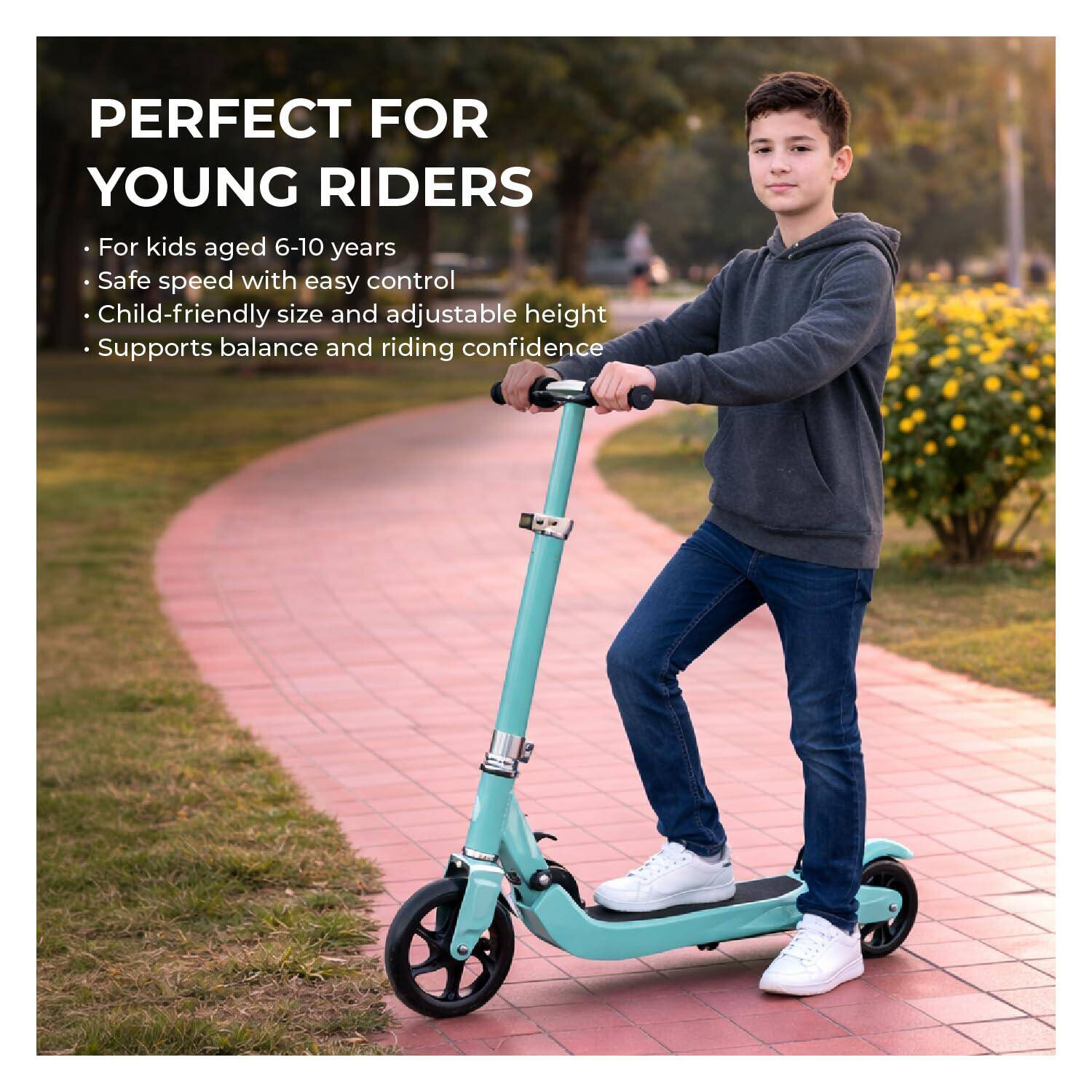 Lifelong Kids Electric Scooter | 6-12 Years| Electric Scooter with Rechargeable Battery, Adjustable Handle Height & Foldable Design | Safe Scooter with Anti-Slip Deck (Electric Blue) -  5