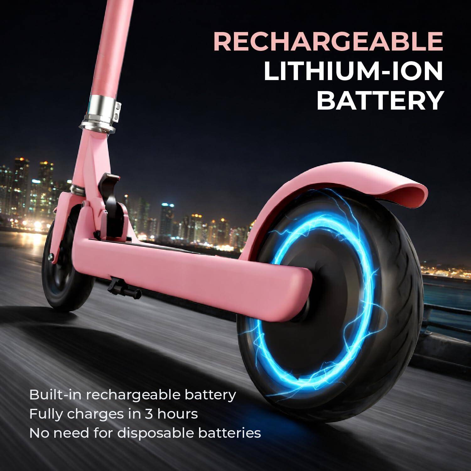 Lifelong Kids Electric Scooter for 6-12 Years Age | with Rechargeable Battery, Adjustable Handle Height & Foldable Design | Safe Kids Scooter with Anti-Slip Deck (Pink) -  5