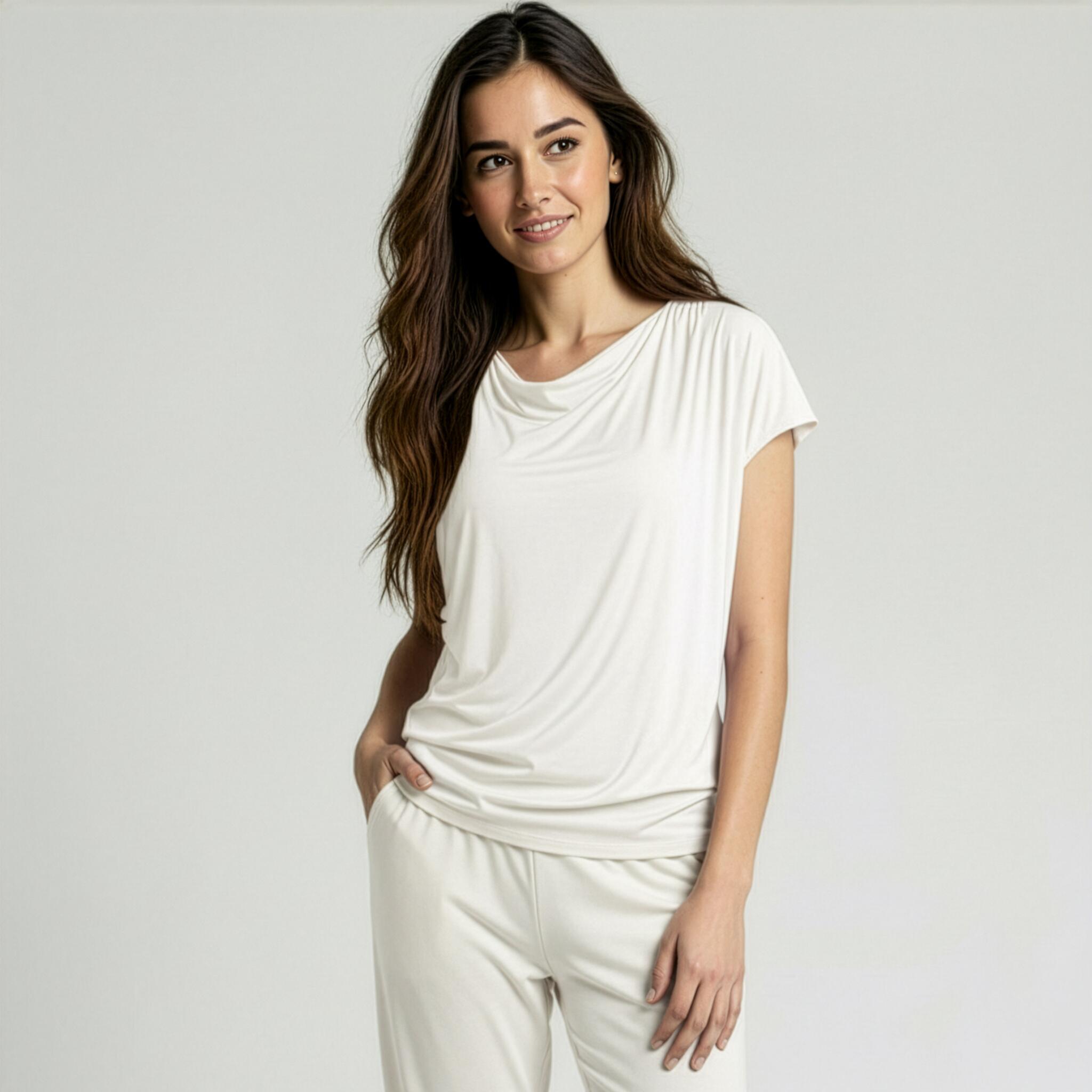Yoga-Shirt flowing batwing "ala" – ivory 2/3