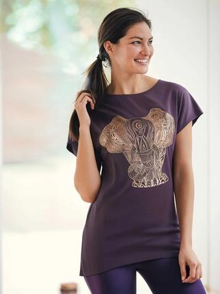 Yoga-T-Shirt Batwing „elephant“ - berry/copper