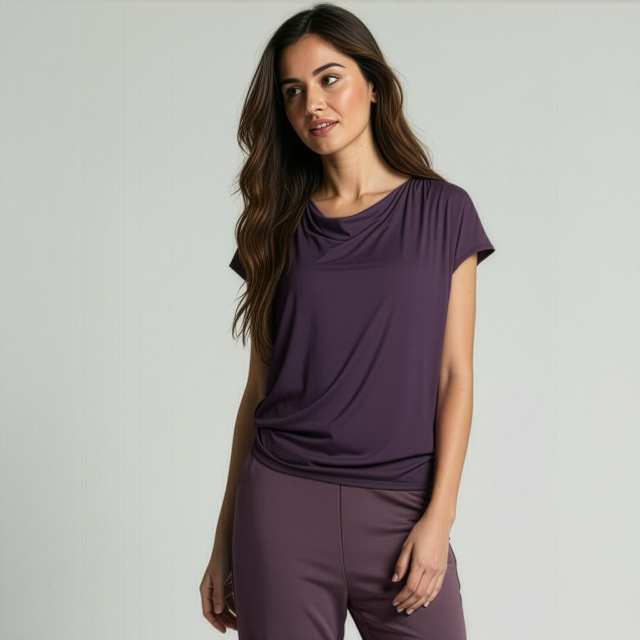 Yoga-Shirt flowing batwing "ala" – elderberry 2/3