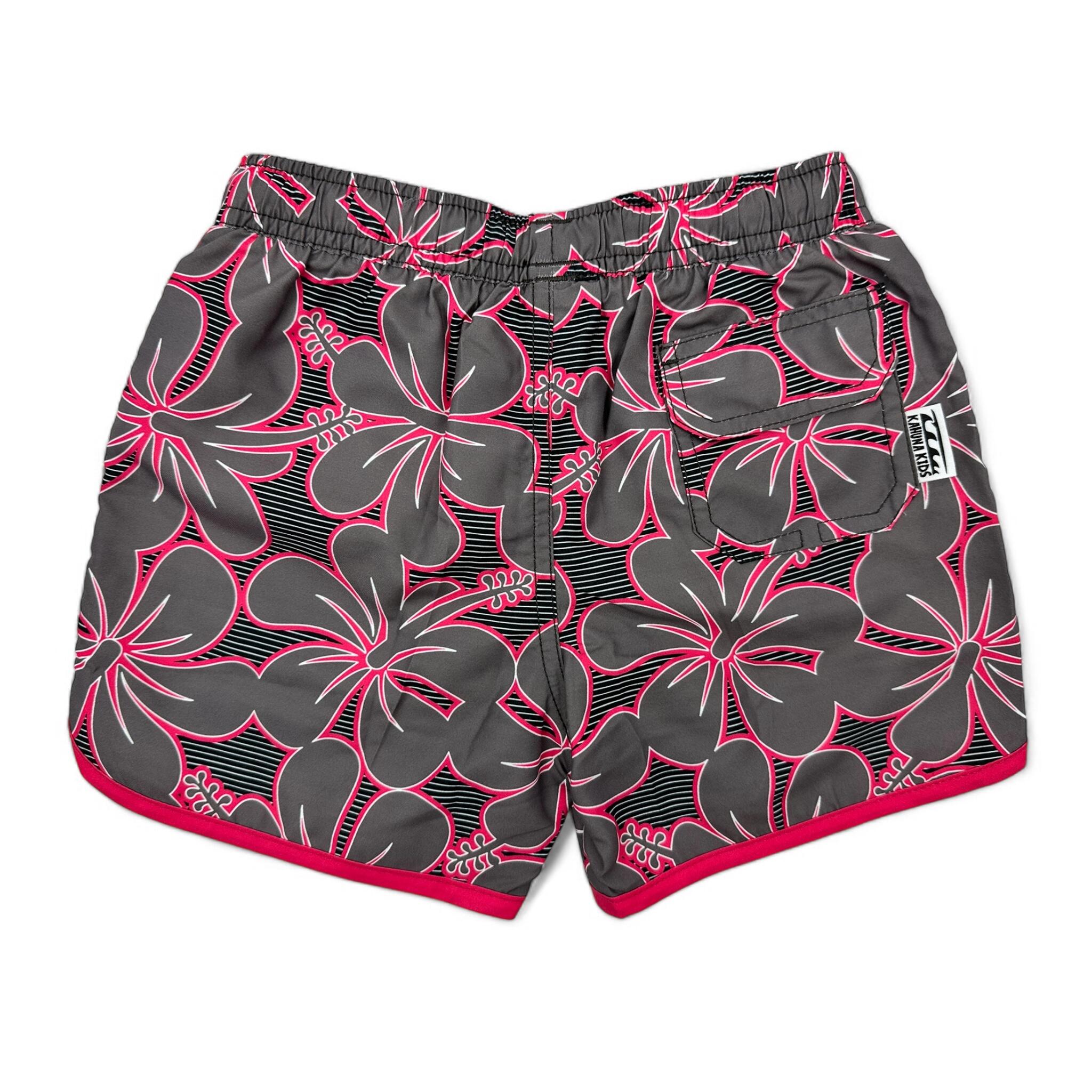 Mädchen Surfen/Schwimmen Boardshorts Premium Ozeanfreundlich Grey Hibiscus 5/6