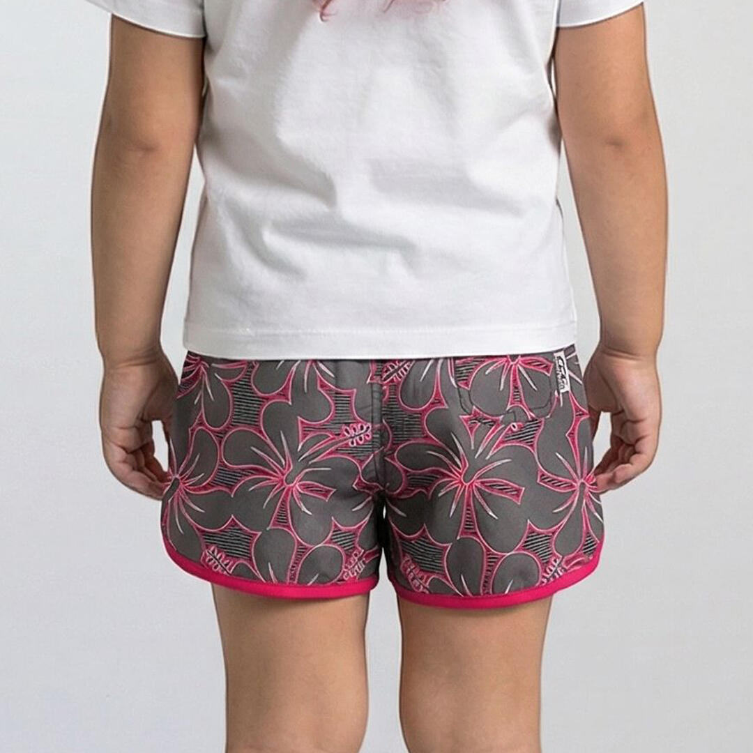 Mädchen Surfen/Schwimmen Boardshorts Premium Ozeanfreundlich Grey Hibiscus 4/6