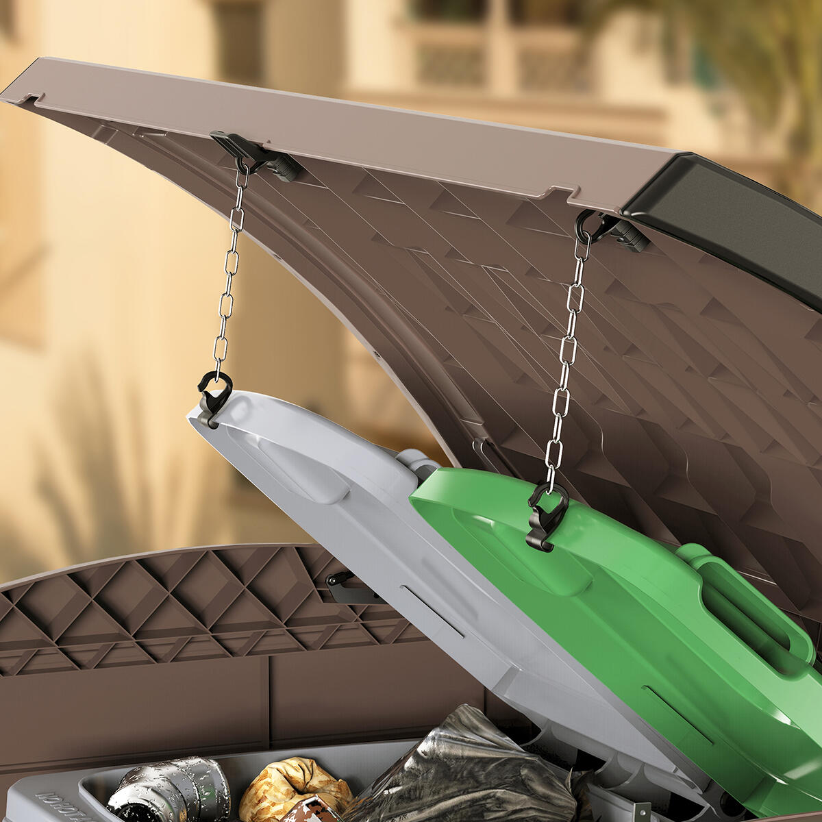 Arcón cubre cubos exterior 1200 L PVC marrón 7/7