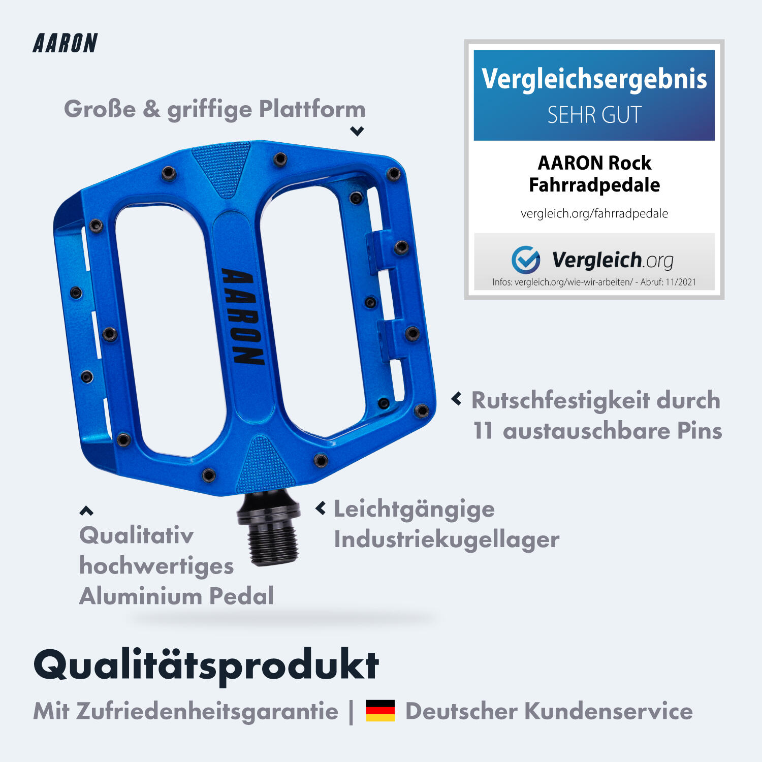 Rock MTB Pedale Aluminium, CroMo-Achse, 11 Pins - Blau 3/7