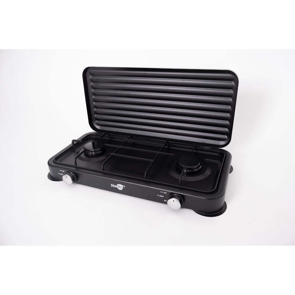 Réchaud Camping Double Gaz Portable 2 Feux Réglables Compact 2/6