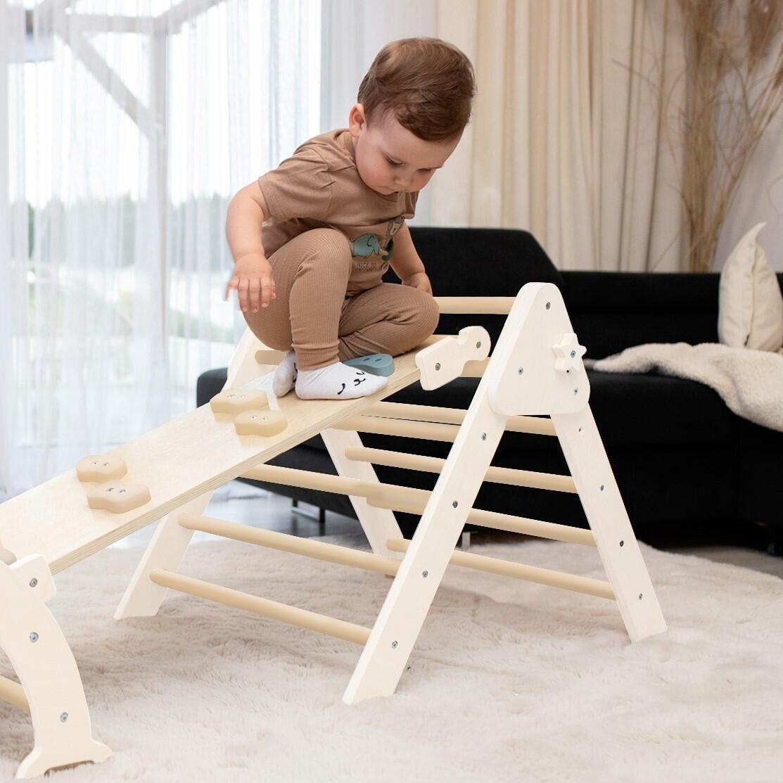 Structure d’escalade Lama – Triangle d’escalade en bois avec toboggan 2/7