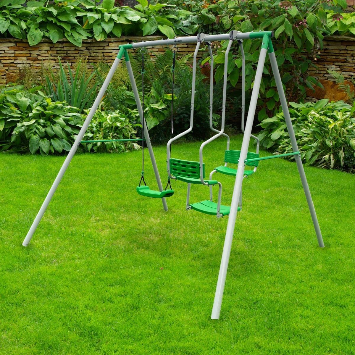 Portique balançoire jardin 3 places Acier Haute Qualité 220x190x196cm 200kg 3/7