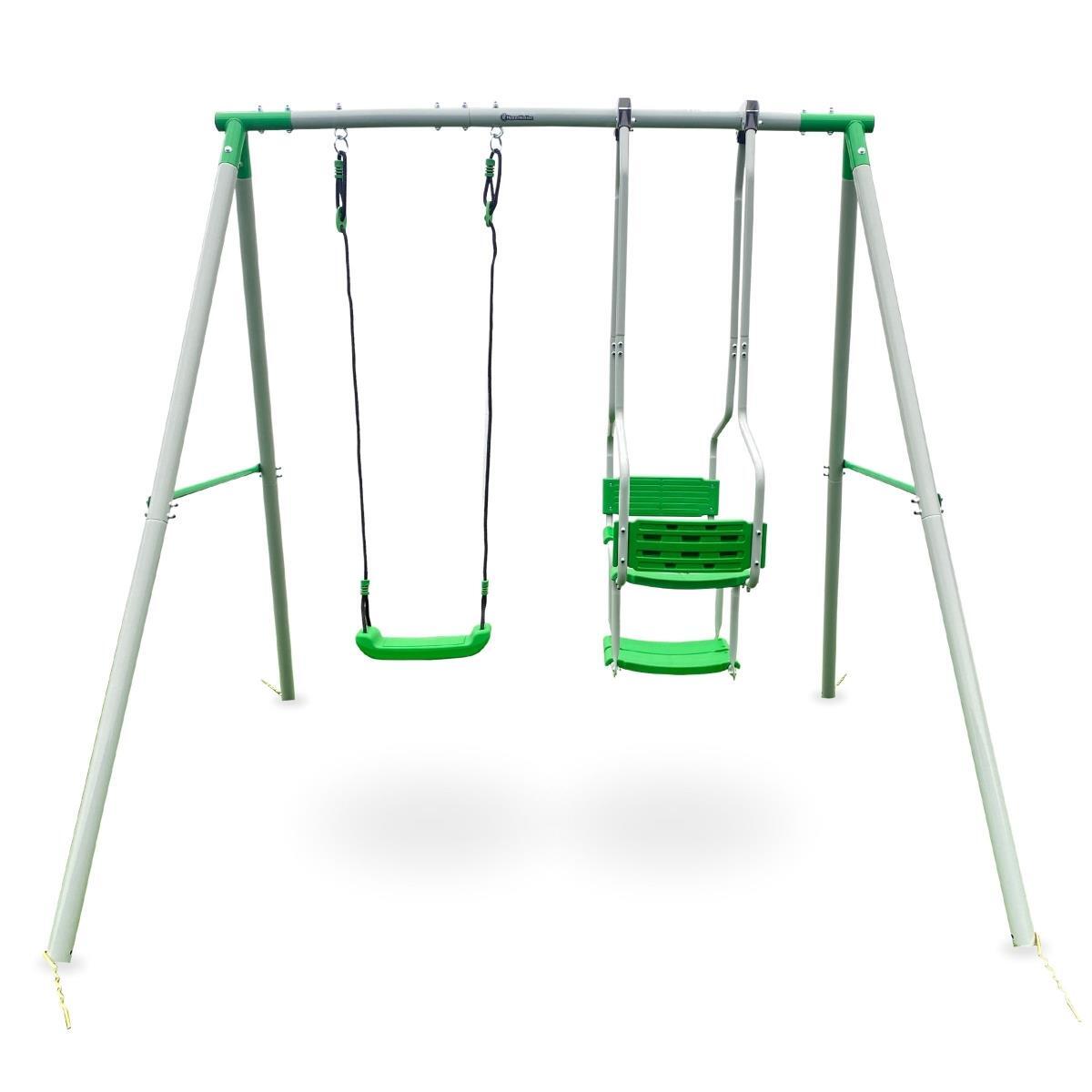 Portique balançoire jardin 3 places Acier Haute Qualité 220x190x196cm 200kg 2/7