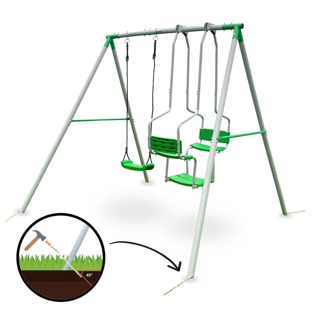 Portique balançoire jardin 3 places Acier Haute Qualité 220x190x196cm 200kg 5/7