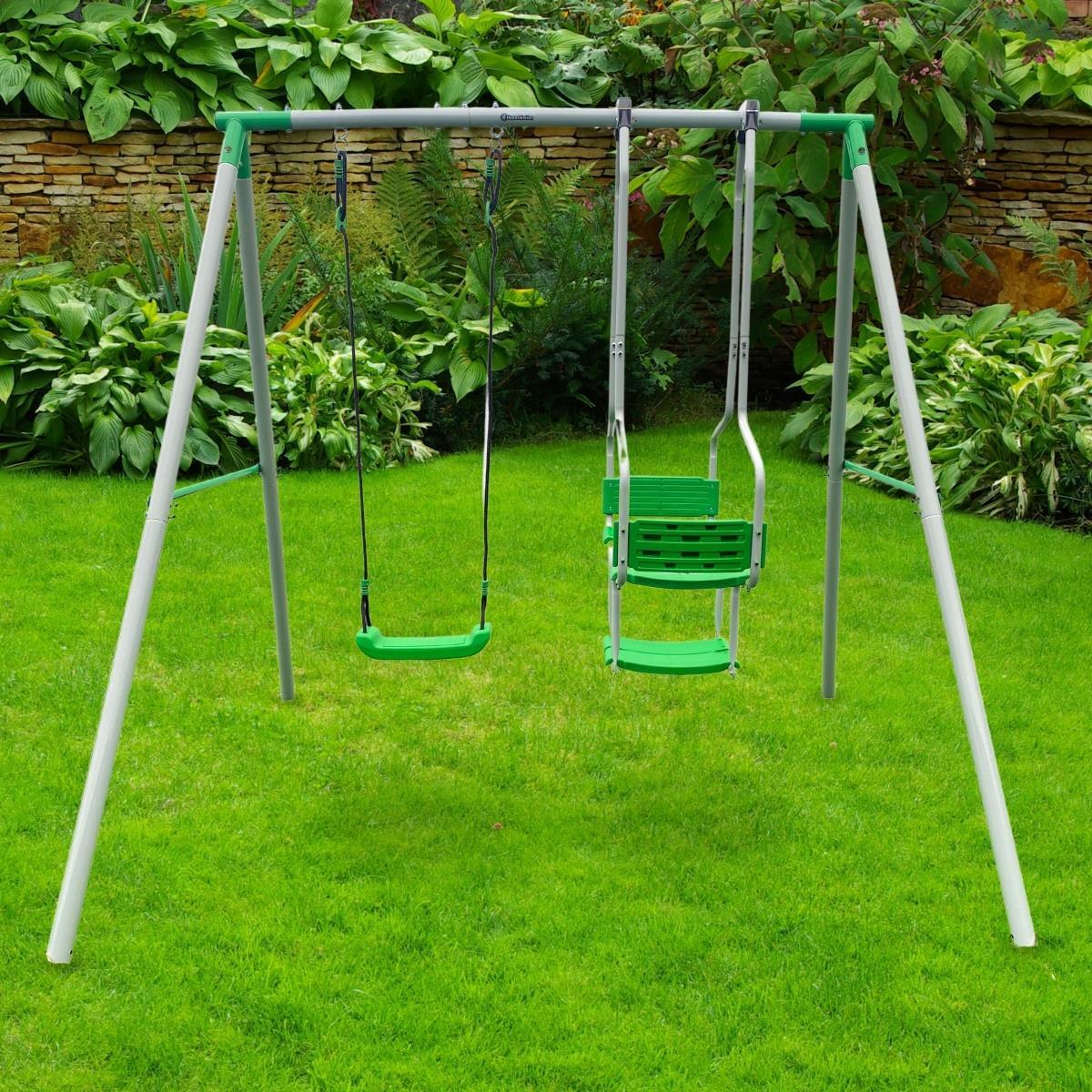 Portique balançoire jardin 3 places Acier Haute Qualité 220x190x196cm 200kg 1/7