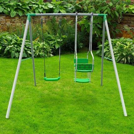 Portique balançoire jardin 3 places Acier Haute Qualité 220x190x196cm 200kg
