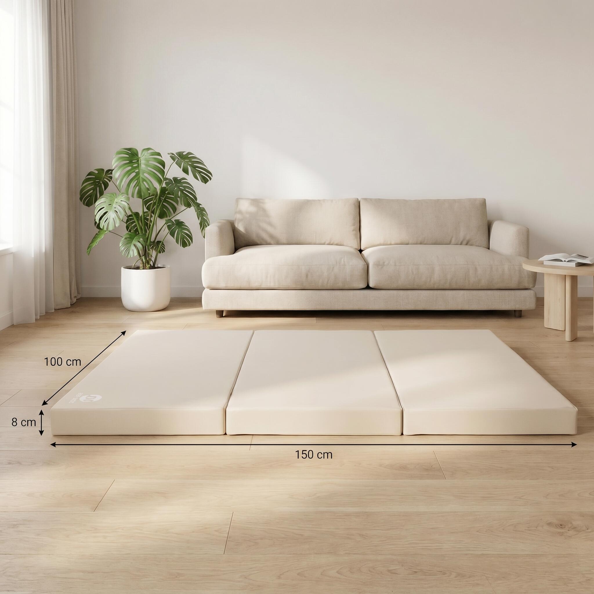 Tapete de ginástica 150 x 100 x 8 cm Fitness bege Tapete de piso macio dobrável 4/6