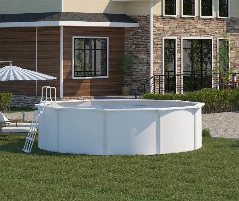 Premium Pool 460x120cm fehér, kör alakú acélfalú medence létrával, fedőtakaróval 3/3