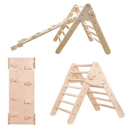 Structure d’escalade Lama – Triangle d’escalade en bois avec toboggan