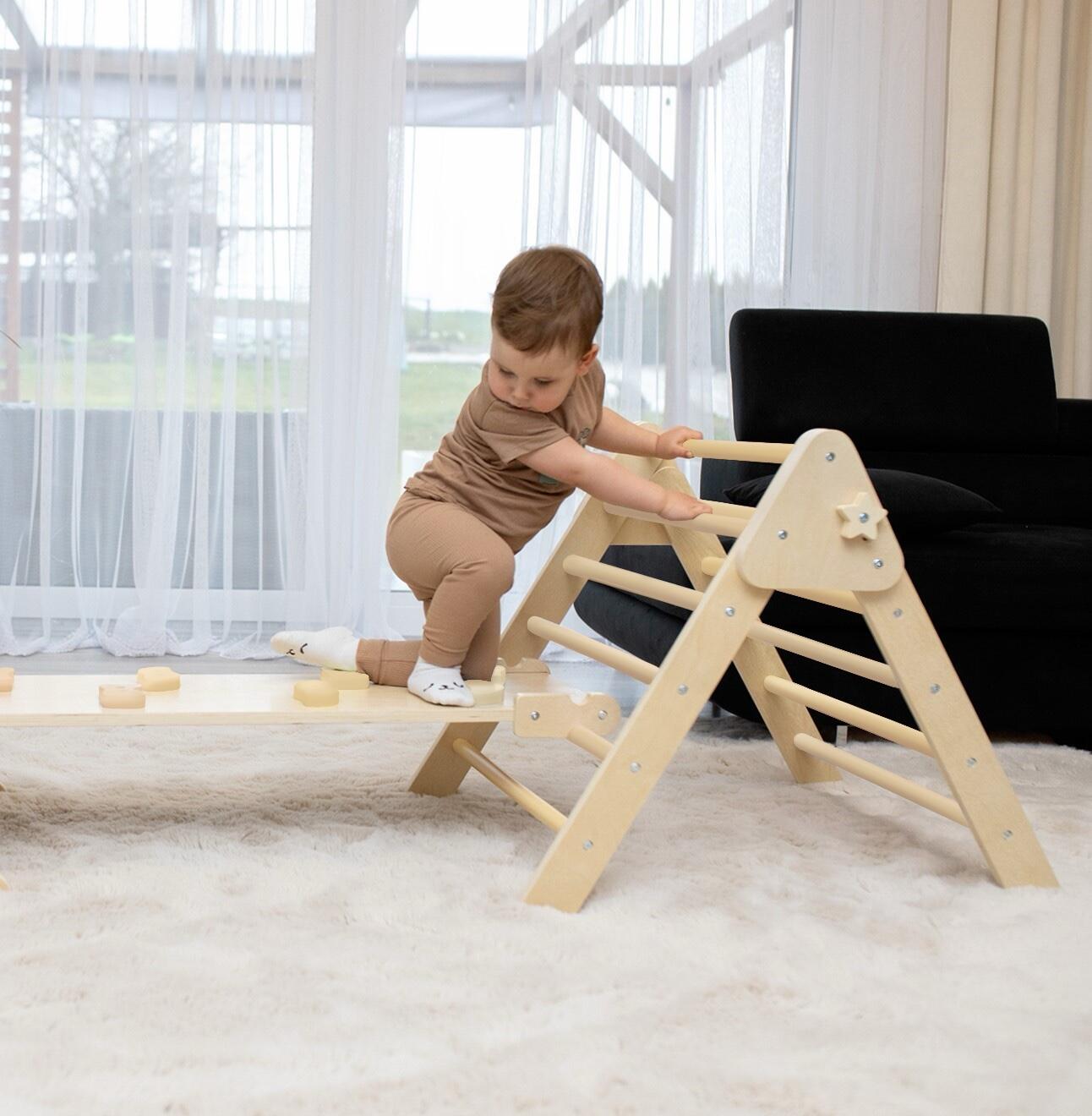 Structure d’escalade Lama – Triangle d’escalade en bois avec toboggan 7/7