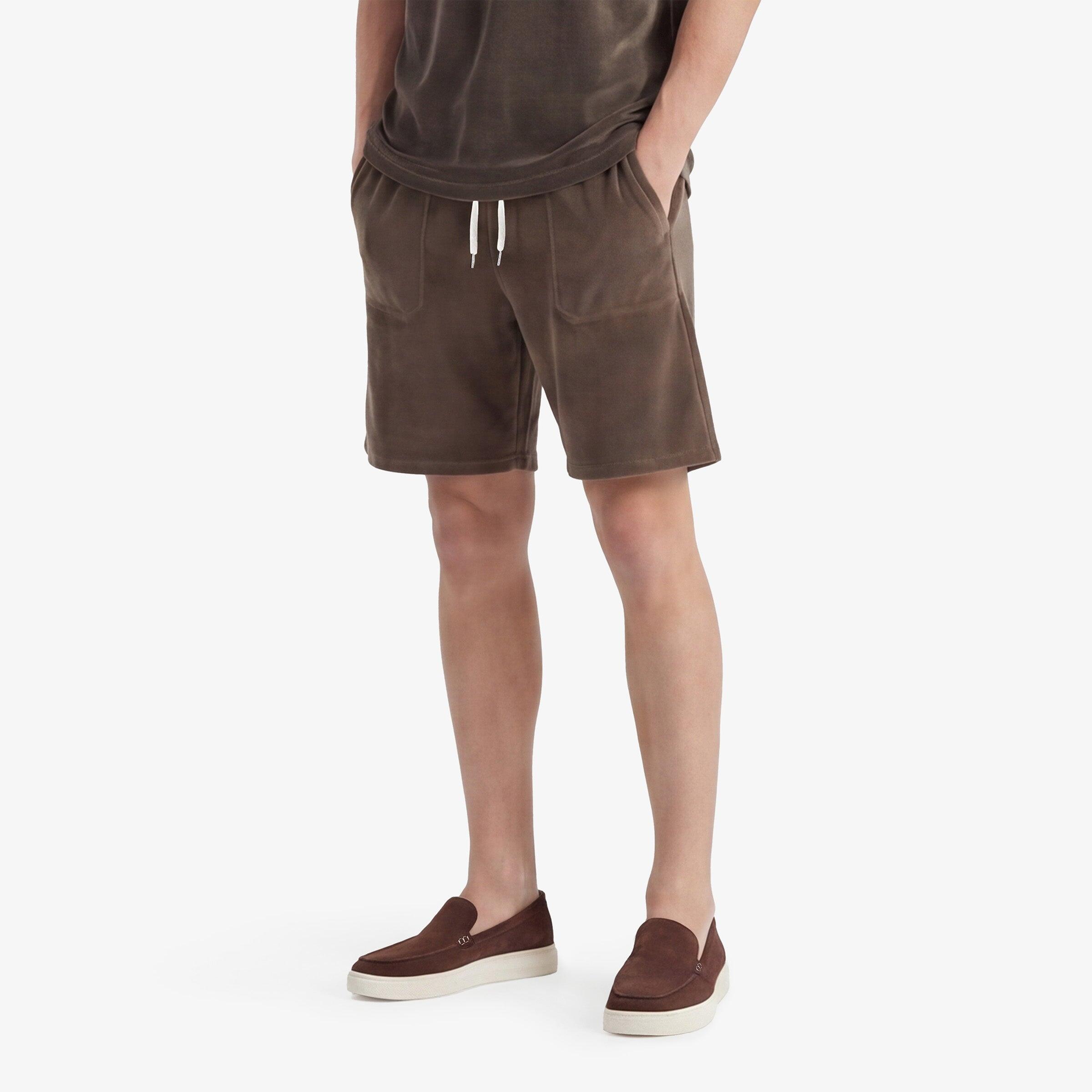 Bermudashort van badstof met elastische tailleband in klei-bruin 2/5