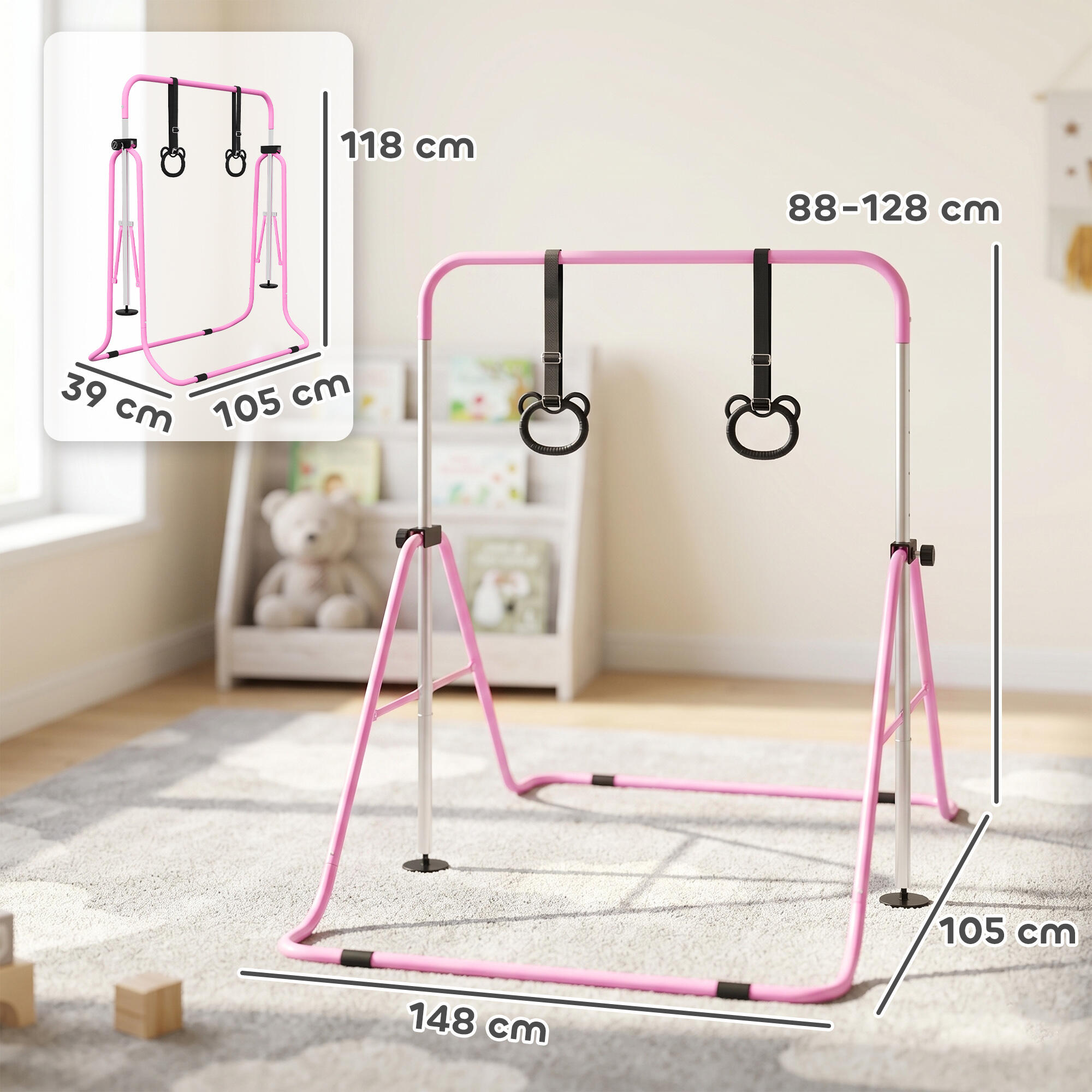 Barra de ginástica para crianças 148x105x88-128 cm HOMCOM 3/5