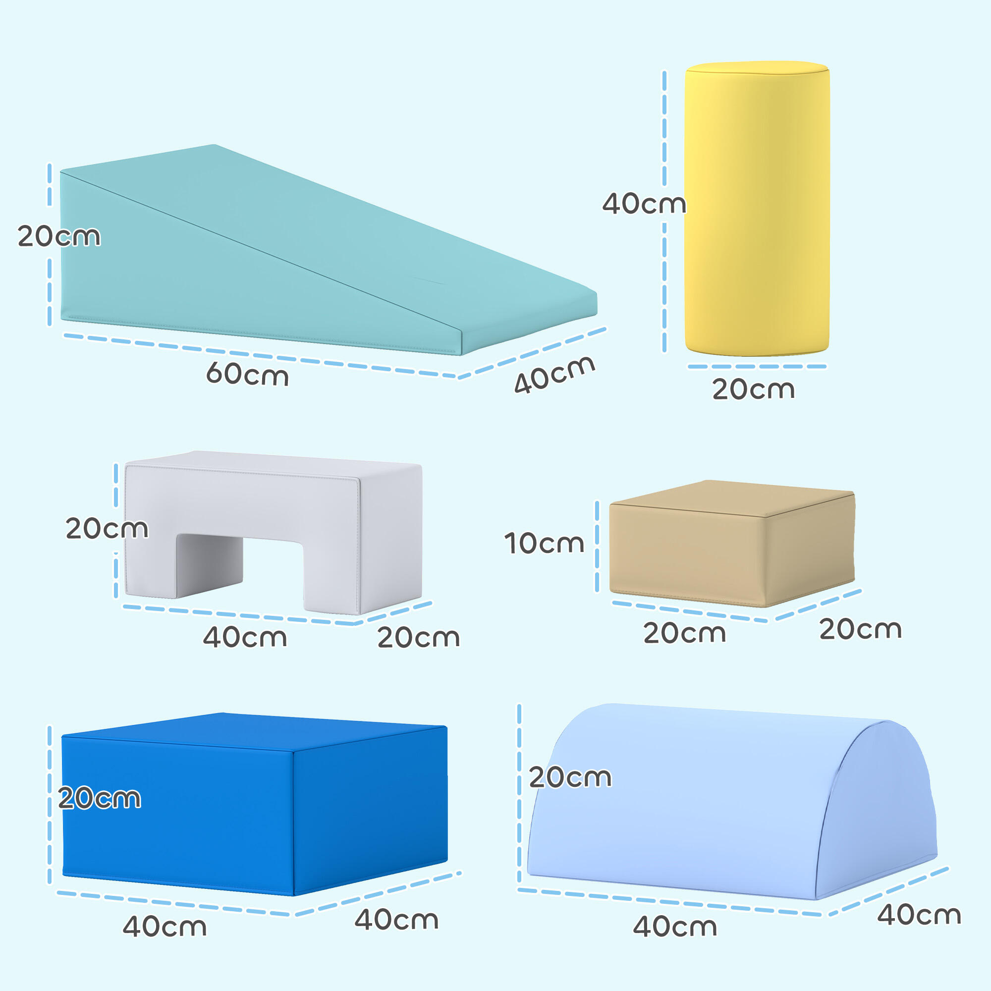 Conjunto de 6 blocos de espuma 60x40x20 cm multicor AIYAPLAY 3/7