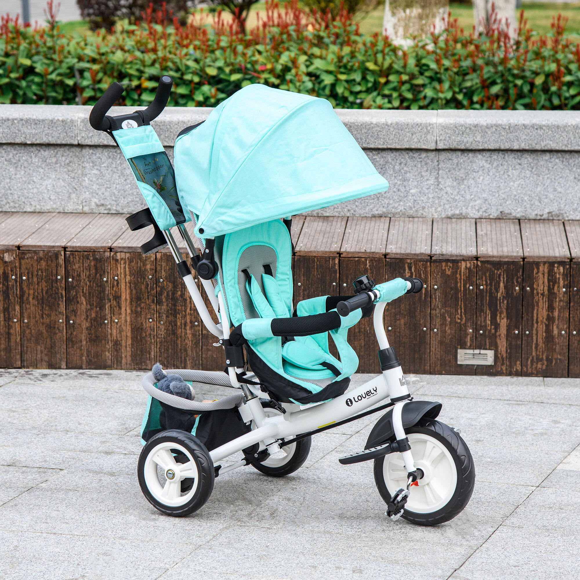 Triciclo para bebés 102x49x102 cm verde água HOMCOM 2/5