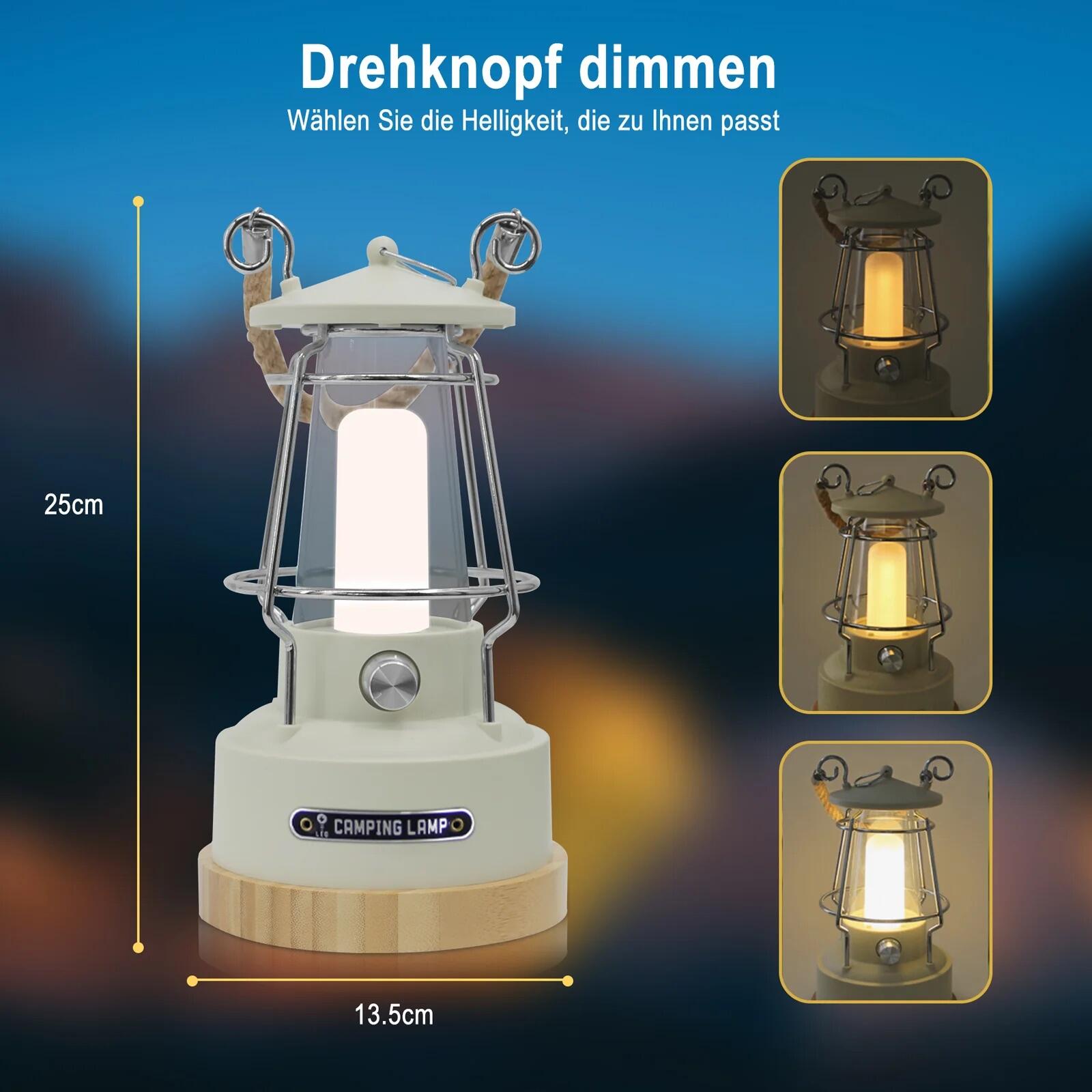 LED Campingleuchte Retro Dimmbar Akku Lampe mit USB Kabel 5/7