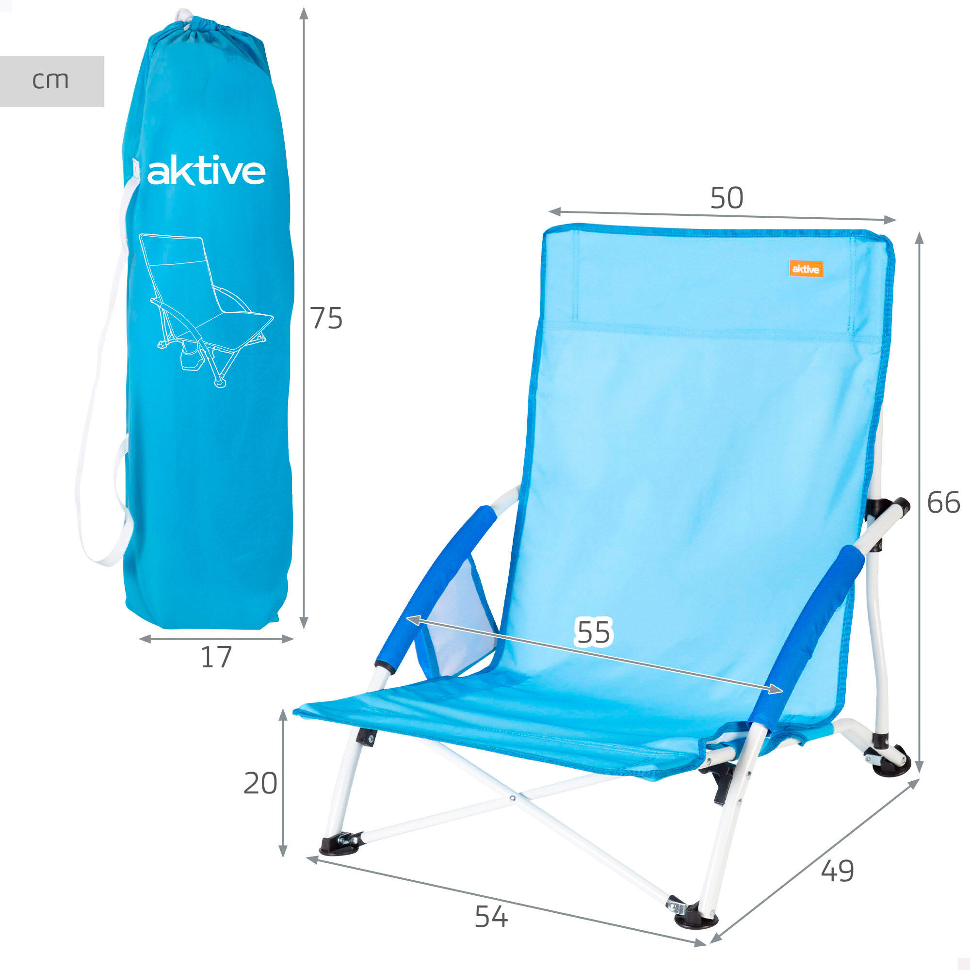 Aktive Beach Chaise de plage pliante bleu marine 50x49x66 cm 4/7
